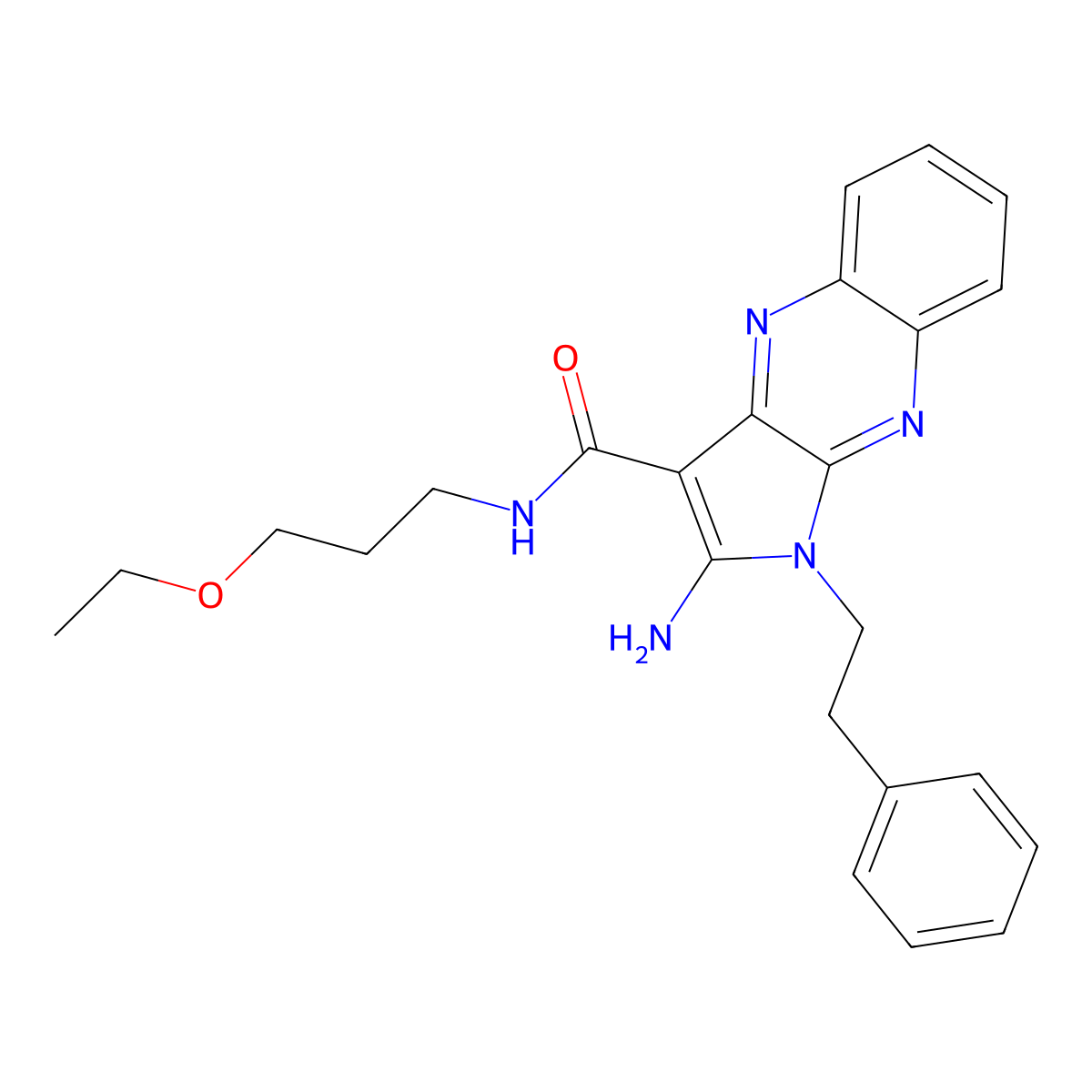 2-amino-N-(3-ethoxypropyl)-1-phenethyl-1H-pyrrolo[2,3-b]quinoxaline-3-carboxamide molecular structure, CAS 843628-97-7
