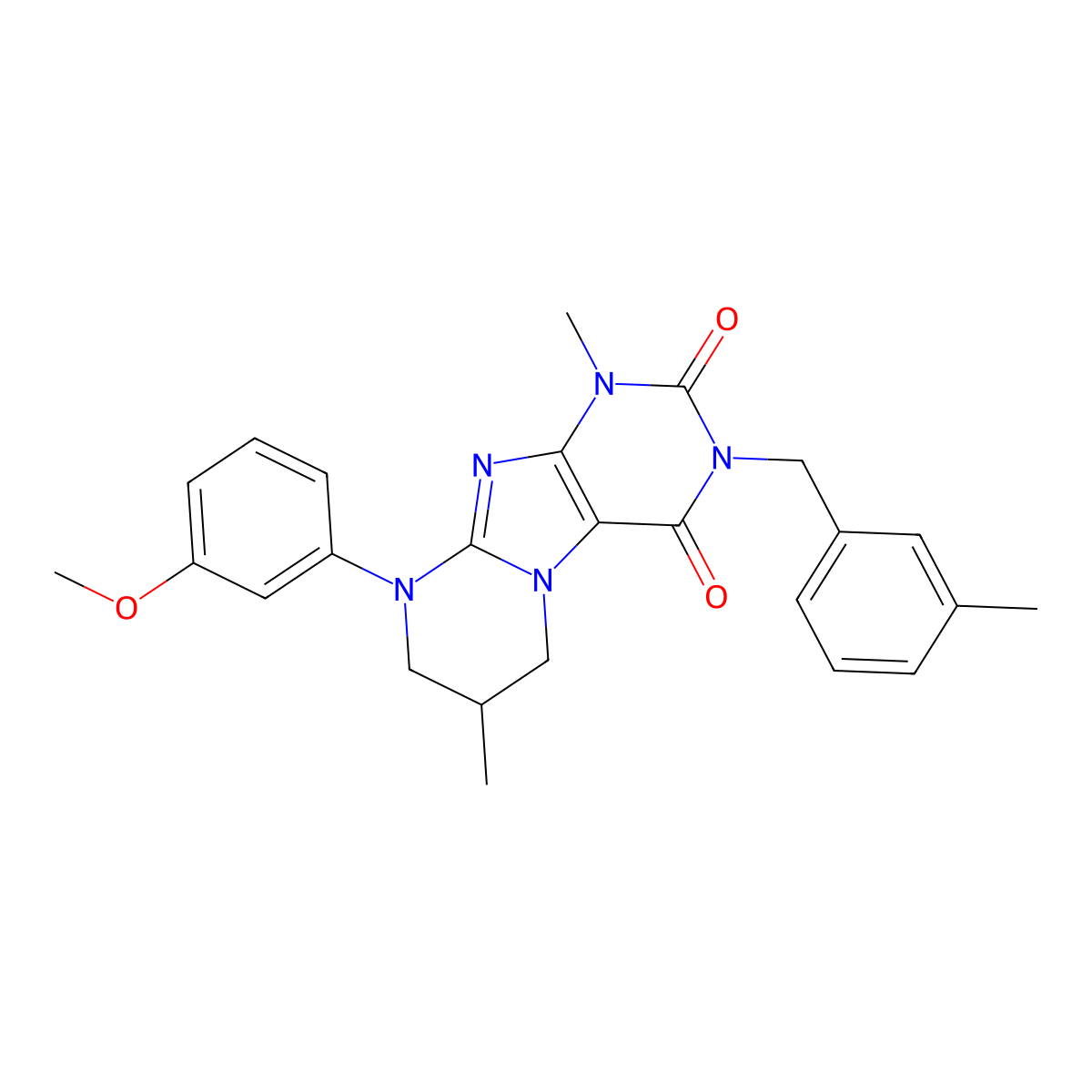 9-(3-methoxyphenyl)-1,7-dimethyl-3-[(3-methylphenyl)methyl]-7,8-dihydro-6H-purino[7,8-a]pyrimidine-2,4-dione molecular structure, CAS 843629-10-7