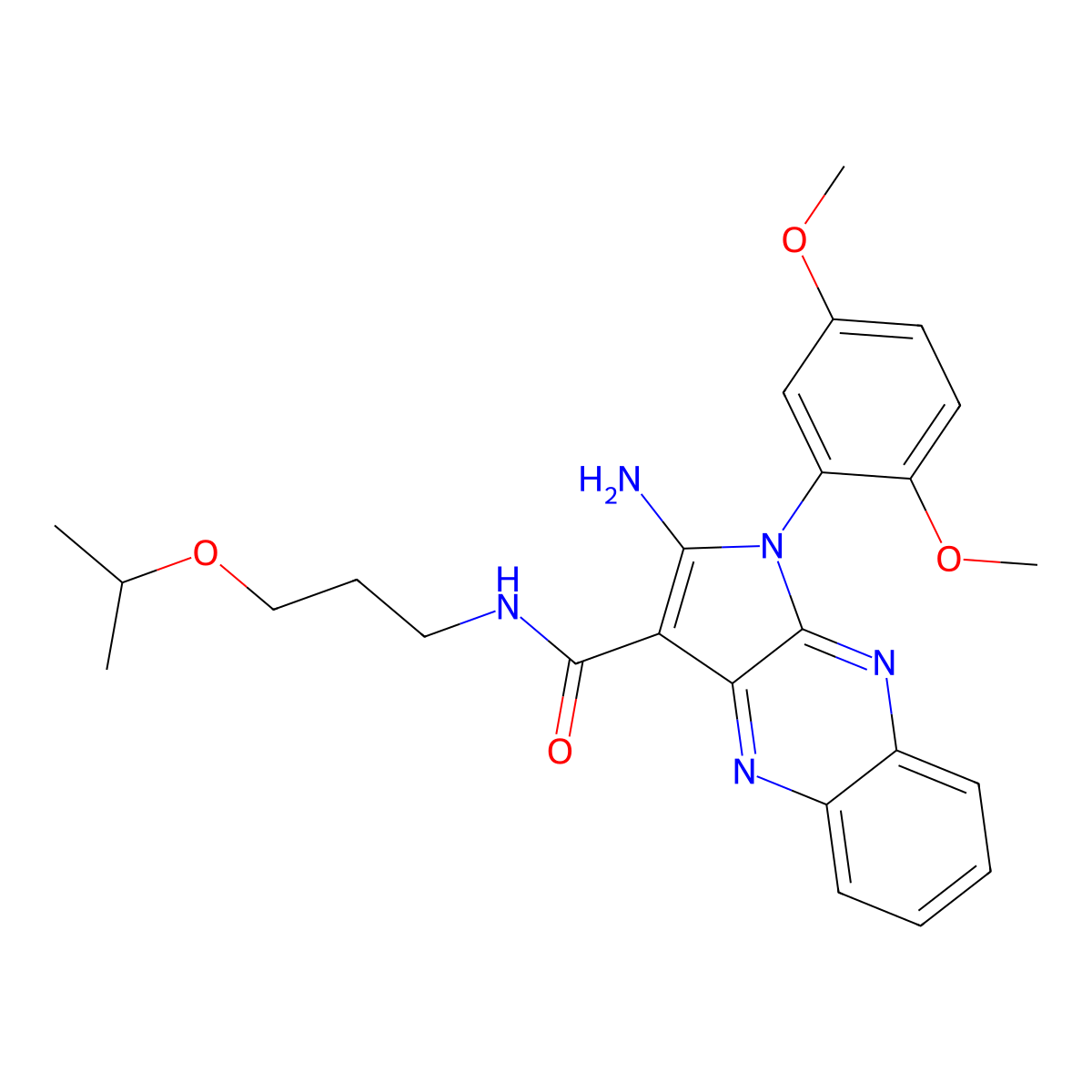 2-amino-1-(2,5-dimethoxyphenyl)-N-(3-isopropoxypropyl)-1H-pyrrolo[2,3-b]quinoxaline-3-carboxamide molecular structure, CAS 843629-44-7
