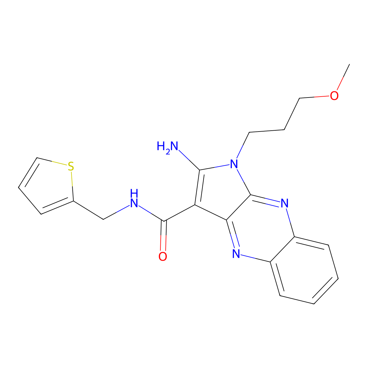 2-amino-1-(3-methoxypropyl)-N-(thiophen-2-ylmethyl)-1H-pyrrolo[2,3-b]quinoxaline-3-carboxamide molecular structure, CAS 843629-47-0