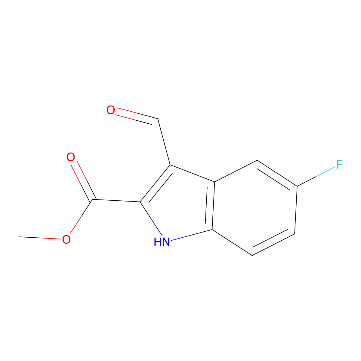 methyl 5-fluoro-3-formyl-1H-indole-2-carboxylate molecular structure, CAS 843629-51-6