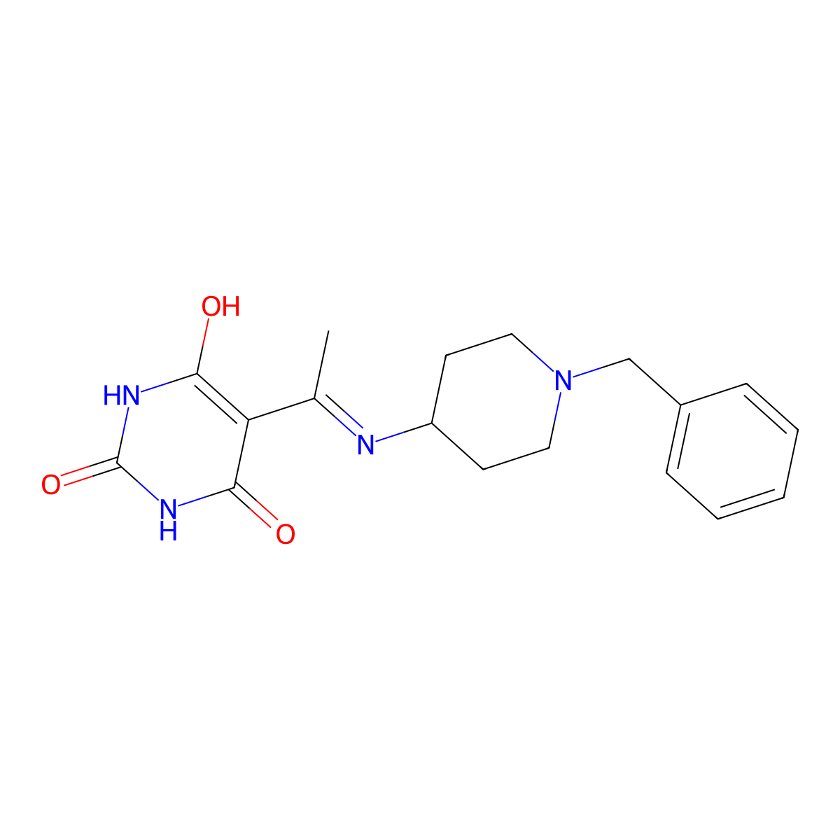 5-(1-((1-benzylpiperidin-4-yl)amino)ethylidene)pyrimidine-2,4,6(1H,3H,5H)-trione molecular structure, CAS 843629-59-4