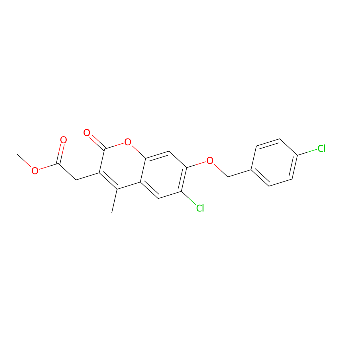 methyl {6-chloro-7-[(4-chlorobenzyl)oxy]-4-methyl-2-oxo-2H-chromen-3-yl}acetate molecular structure, CAS 843630-66-0