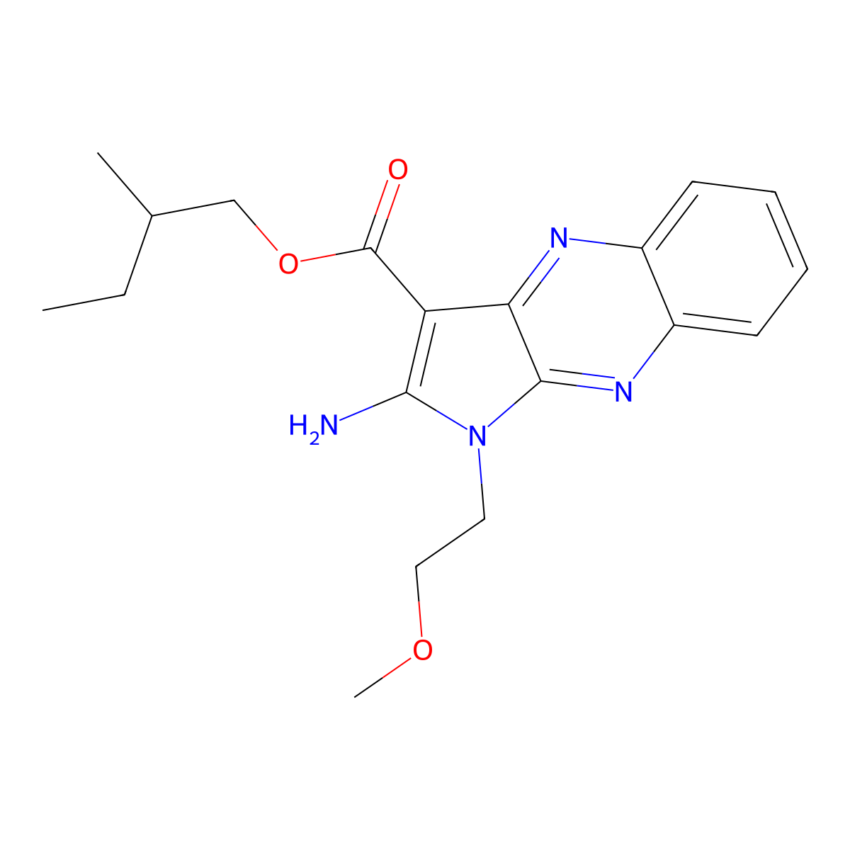 2-methylbutyl 2-amino-1-(2-methoxyethyl)-1H-pyrrolo[2,3-b]quinoxaline-3-carboxylate molecular structure, CAS 843630-79-5