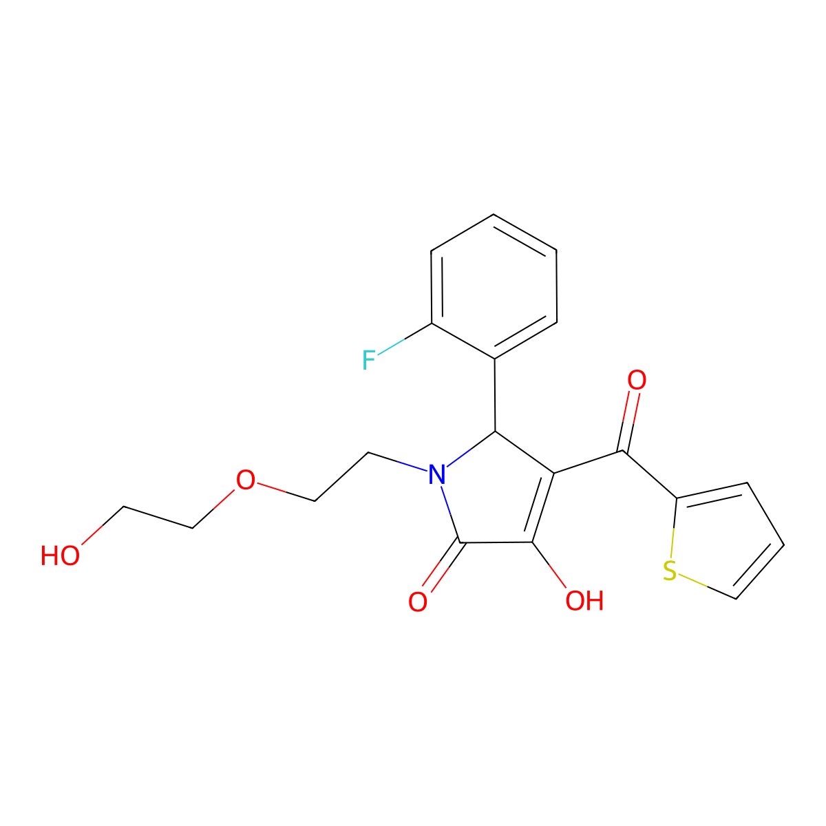 2-(2-fluorophenyl)-4-hydroxy-1-[2-(2-hydroxyethoxy)ethyl]-3-(thiophene-2-carbonyl)-2H-pyrrol-5-one molecular structure, CAS 843630-99-9