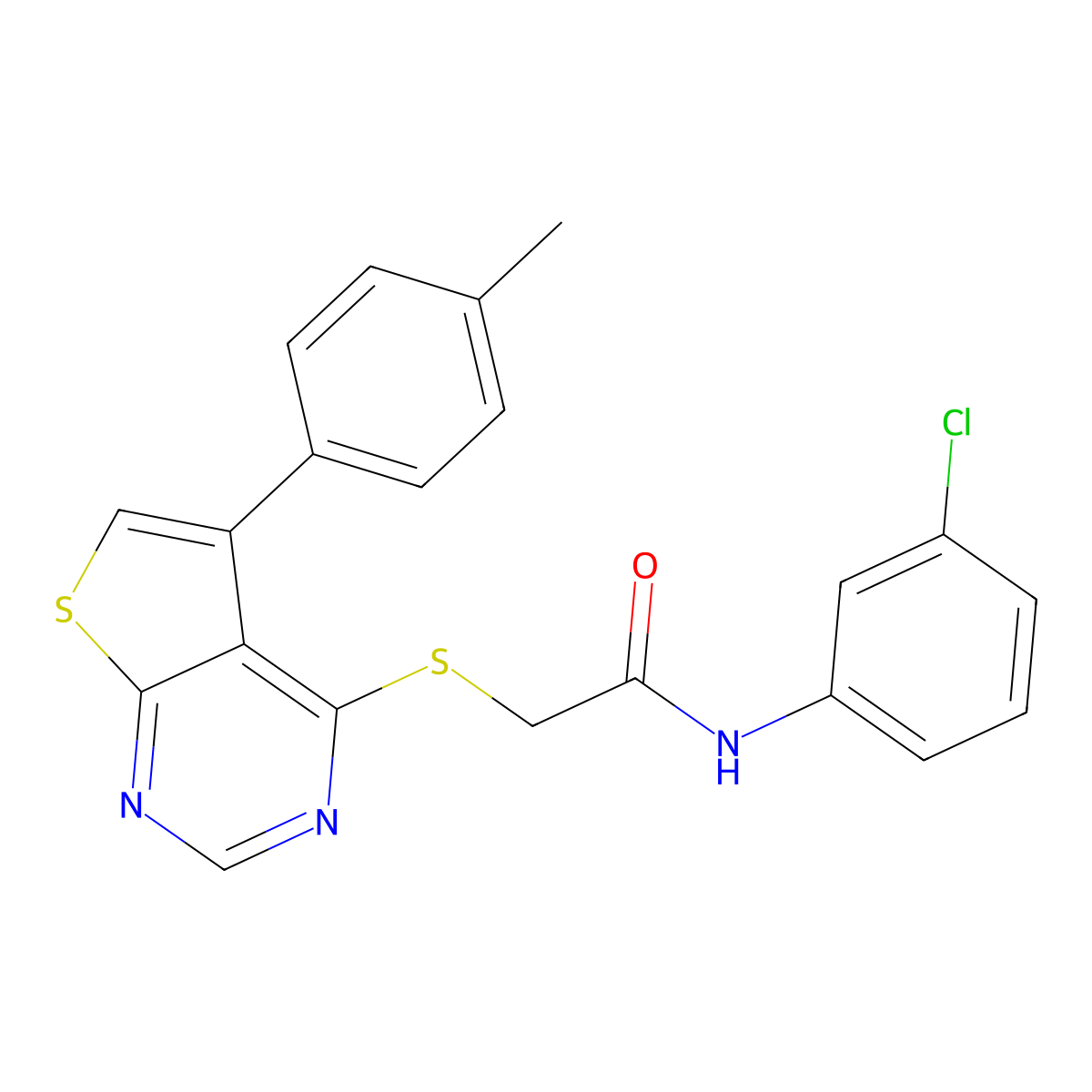 N-(3-chlorophenyl)-2-{[5-(4-methylphenyl)thieno[2,3-d]pyrimidin-4-yl]sulfanyl}acetamide molecular structure, CAS 843631-00-5