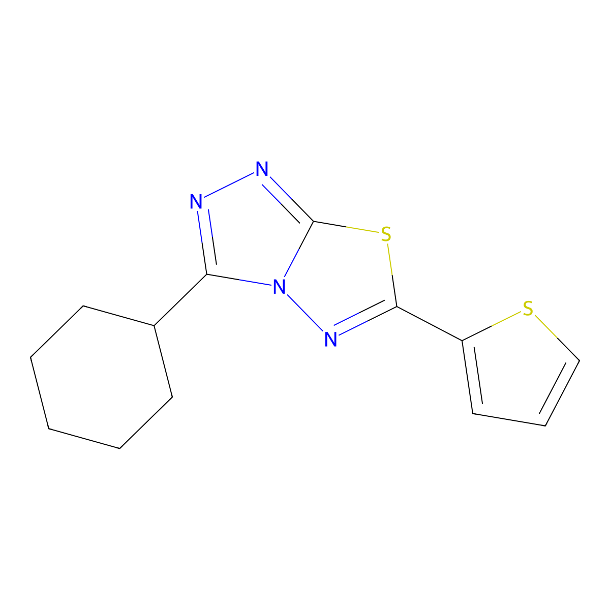 3-Cyclohexyl-6-(2-thienyl)[1,2,4]triazolo[3,4-b][1,3,4]thiadiazole molecular structure, CAS 843631-09-4