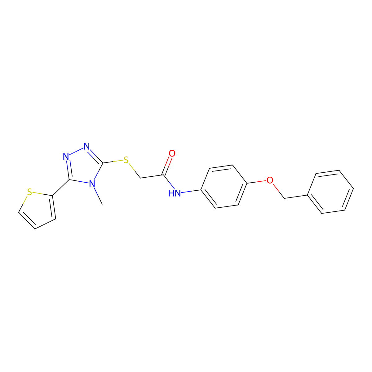 N-[4-(benzyloxy)phenyl]-2-{[4-methyl-5-(thiophen-2-yl)-4H-1,2,4-triazol-3-yl]sulfanyl}acetamide molecular structure, CAS 843631-24-3