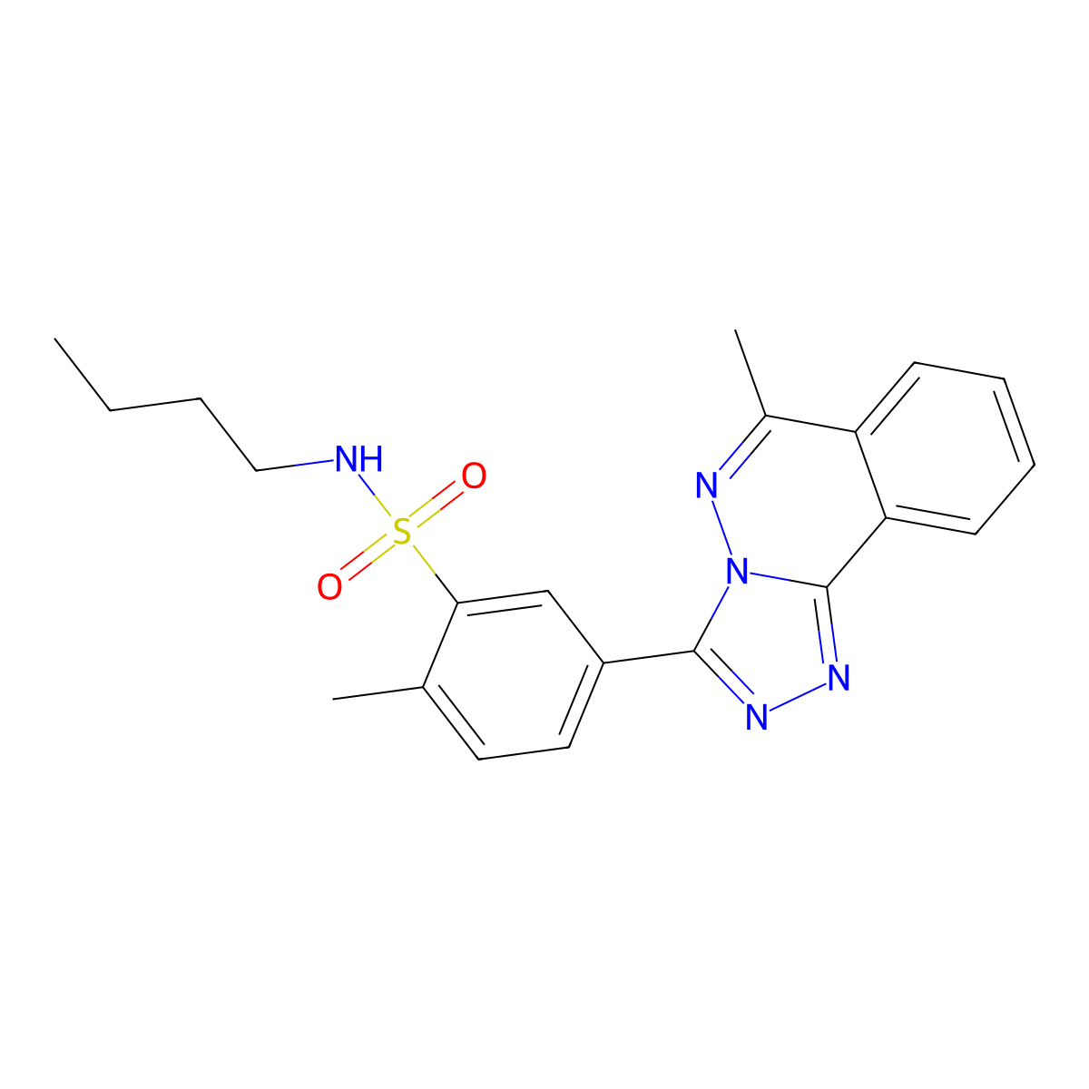 N-butyl-2-methyl-5-(6-methyl[1,2,4]triazolo[3,4-a]phthalazin-3-yl)benzenesulfonamide molecular structure, CAS 843631-49-2