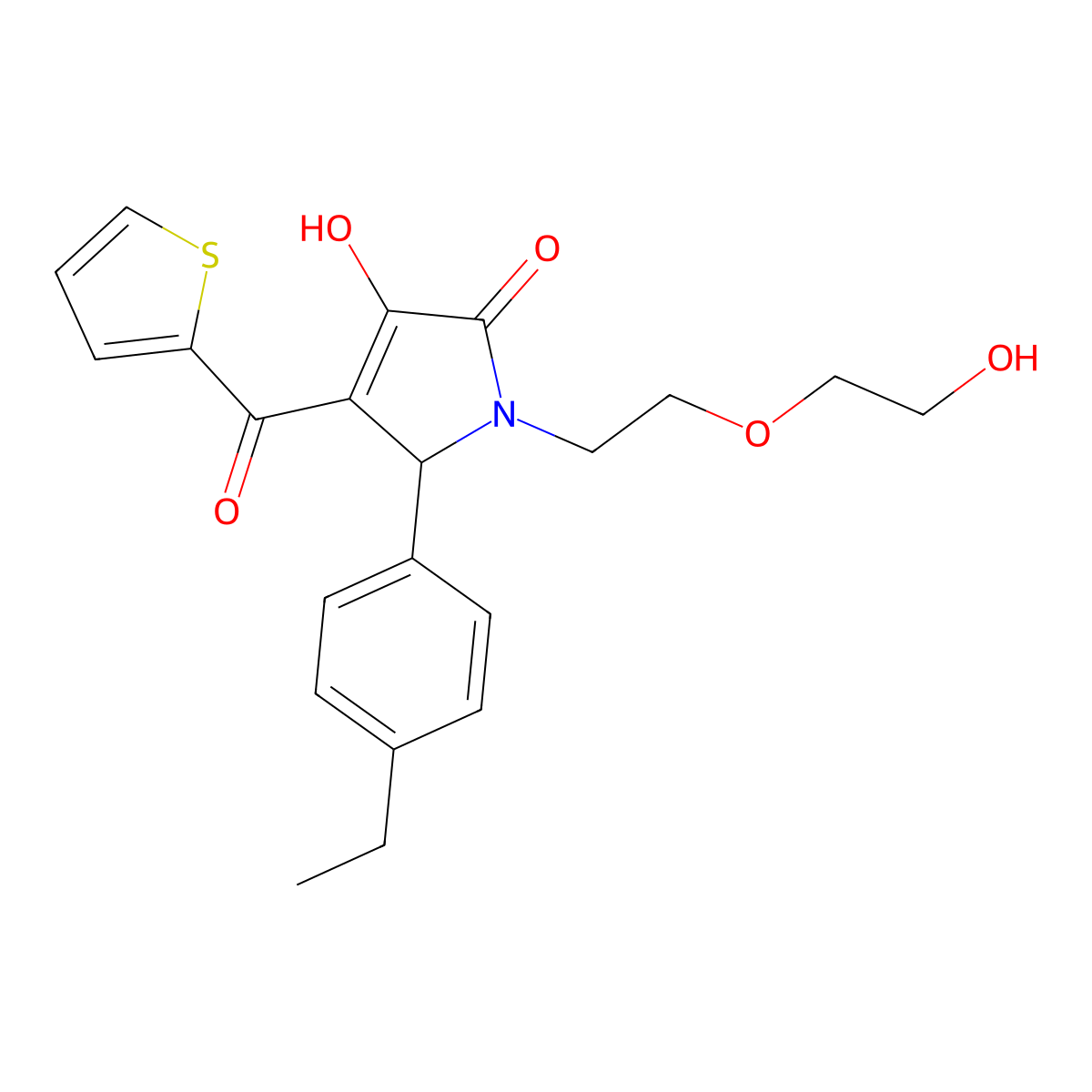 2-(4-ethylphenyl)-4-hydroxy-1-[2-(2-hydroxyethoxy)ethyl]-3-(thiophene-2-carbonyl)-2H-pyrrol-5-one molecular structure, CAS 843632-10-0