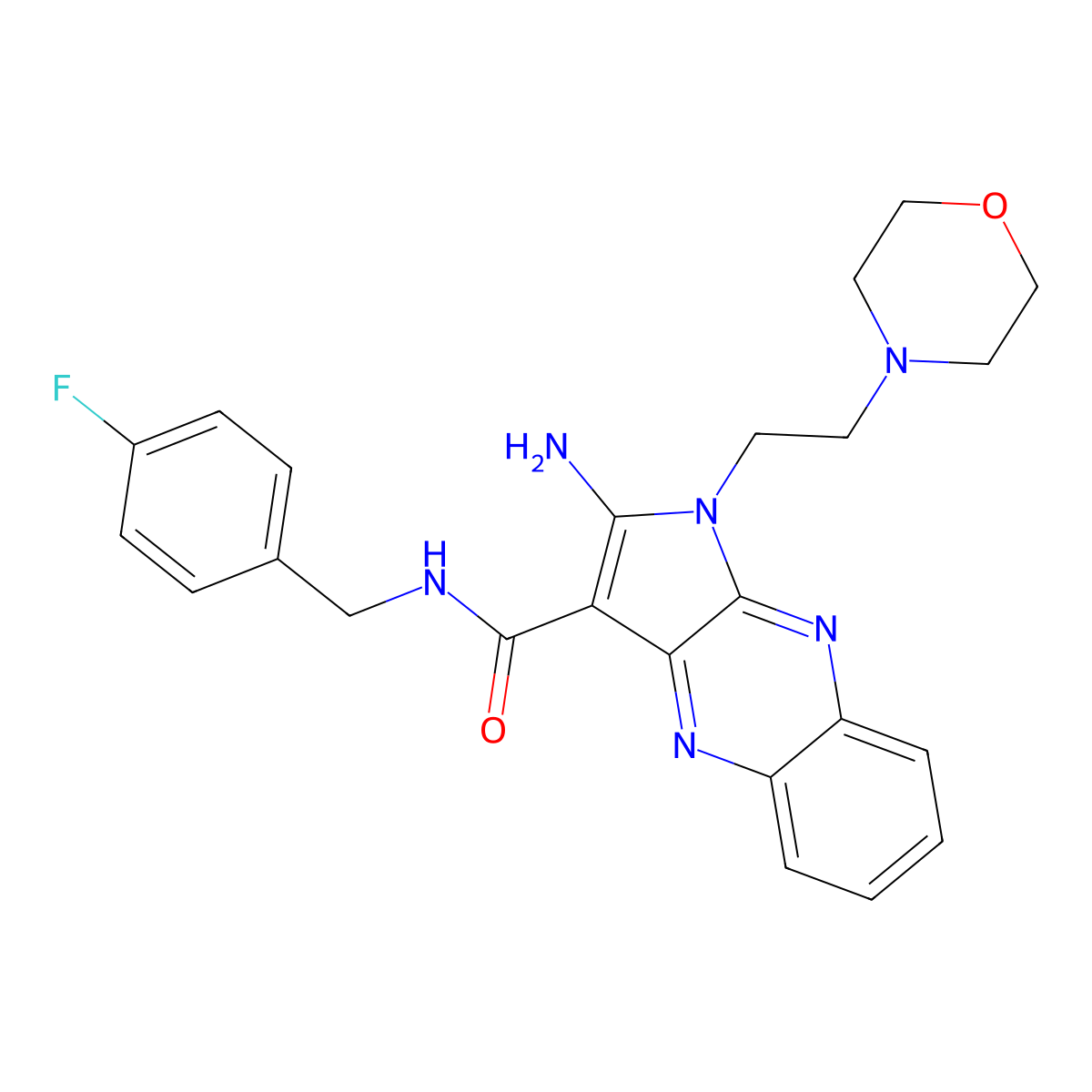 2-amino-N-(4-fluorobenzyl)-1-(2-morpholinoethyl)-1H-pyrrolo[2,3-b]quinoxaline-3-carboxamide molecular structure, CAS 843632-28-0