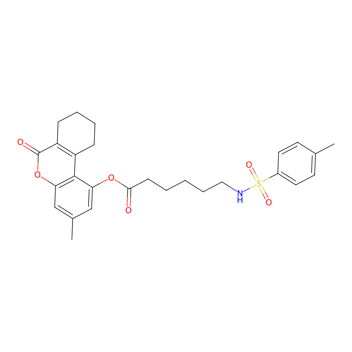 3-methyl-6-oxo-7,8,9,10-tetrahydro-6H-benzo[c]chromen-1-yl 6-{[(4-methylphenyl)sulfonyl]amino}hexanoate molecular structure, CAS 843632-70-2
