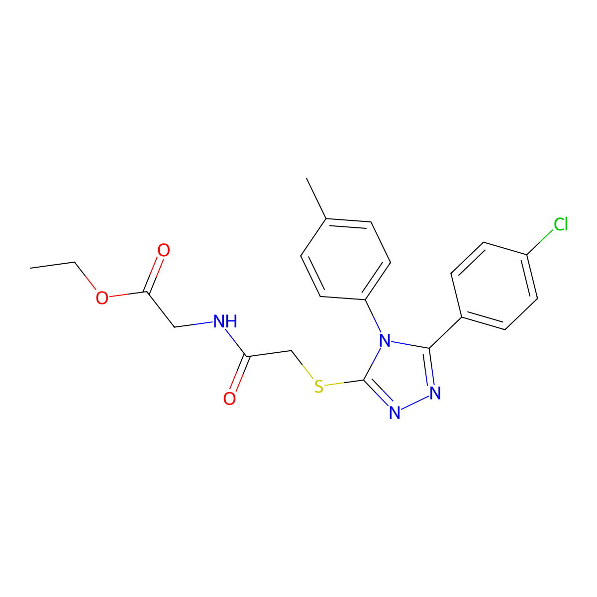 Ethyl 2-{2-[5-(4-chlorophenyl)-4-(4-methylphenyl)-1,2,4-triazol-3-ylthio]acety lamino}acetate molecular structure, CAS 843632-91-7