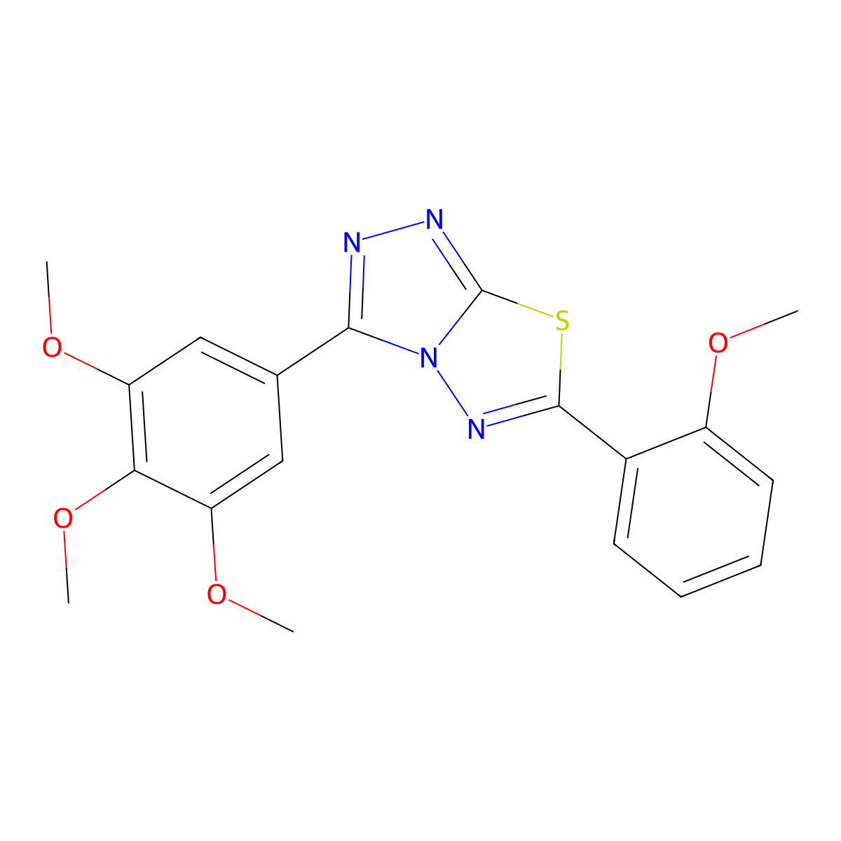 6-(2-Methoxyphenyl)-3-(3,4,5-trimethoxyphenyl)-[1,2,4]triazolo[3,4-b][1,3,4]thiadiazole molecular structure, CAS 843633-34-1