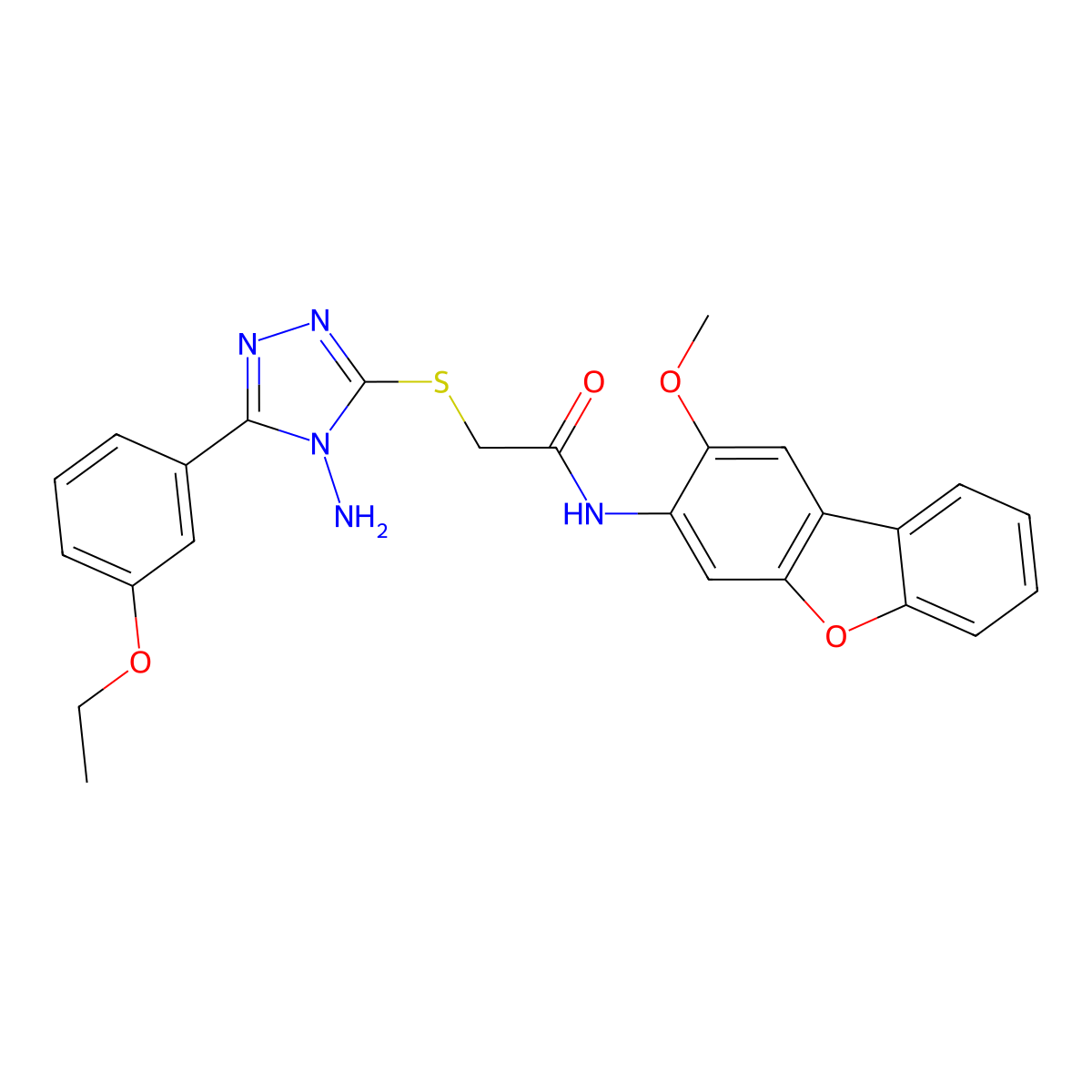 2-{[4-amino-5-(3-ethoxyphenyl)-4H-1,2,4-triazol-3-yl]sulfanyl}-N-(2-methoxydibenzo[b,d]furan-3-yl)acetamide molecular structure, CAS 843633-60-3