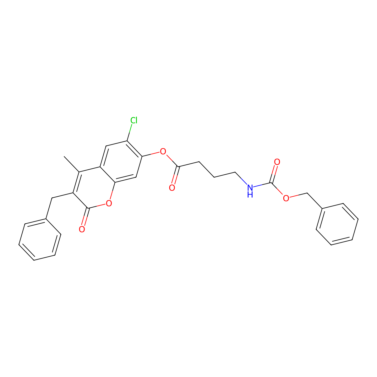 3-benzyl-6-chloro-4-methyl-2-oxo-2H-chromen-7-yl 4-{[(benzyloxy)carbonyl]amino}butanoate molecular structure, CAS 843633-67-0