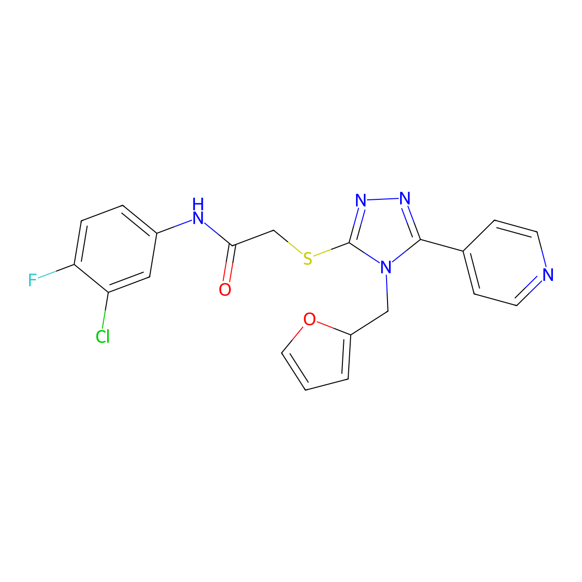 N-(3-chloro-4-fluorophenyl)-2-{[4-(furan-2-ylmethyl)-5-(pyridin-4-yl)-4H-1,2,4-triazol-3-yl]sulfanyl}acetamide molecular structure, CAS 843633-79-4