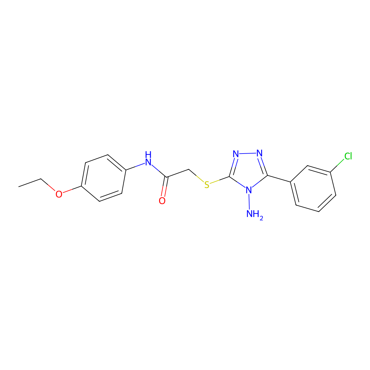 2-[4-amino-5-(3-chlorophenyl)(1,2,4-triazol-3-ylthio)]-N-(4-ethoxyphenyl)aceta mide molecular structure, CAS 843633-81-8