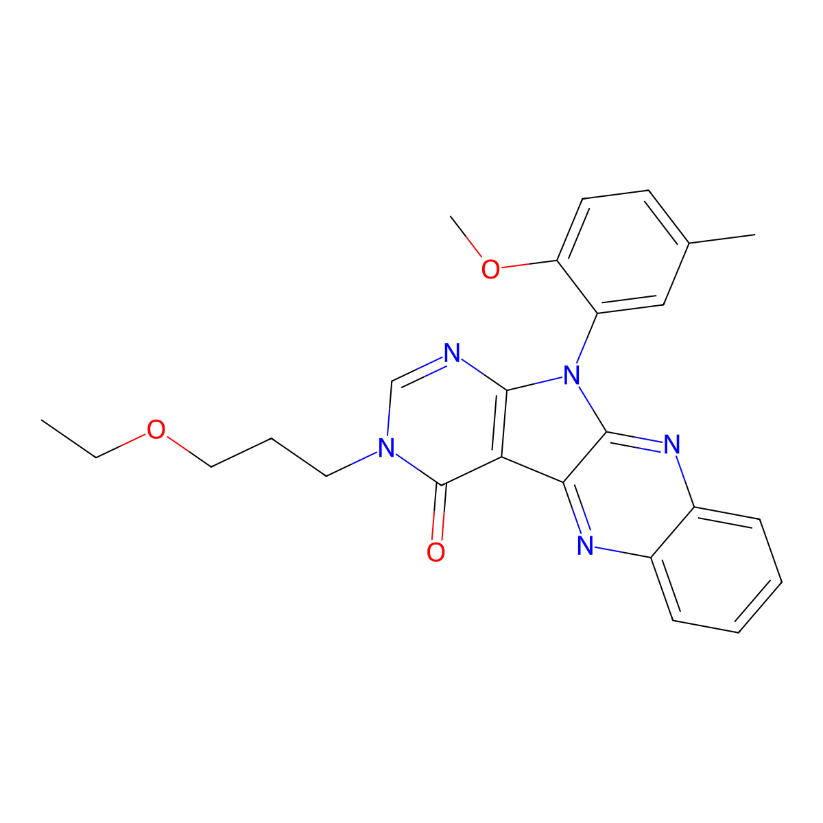 3-(3-ethoxypropyl)-11-(2-methoxy-5-methylphenyl)-3,11-dihydro-4H-pyrimido[5',4':4,5]pyrrolo[2,3-b]quinoxalin-4-one molecular structure, CAS 843633-98-7
