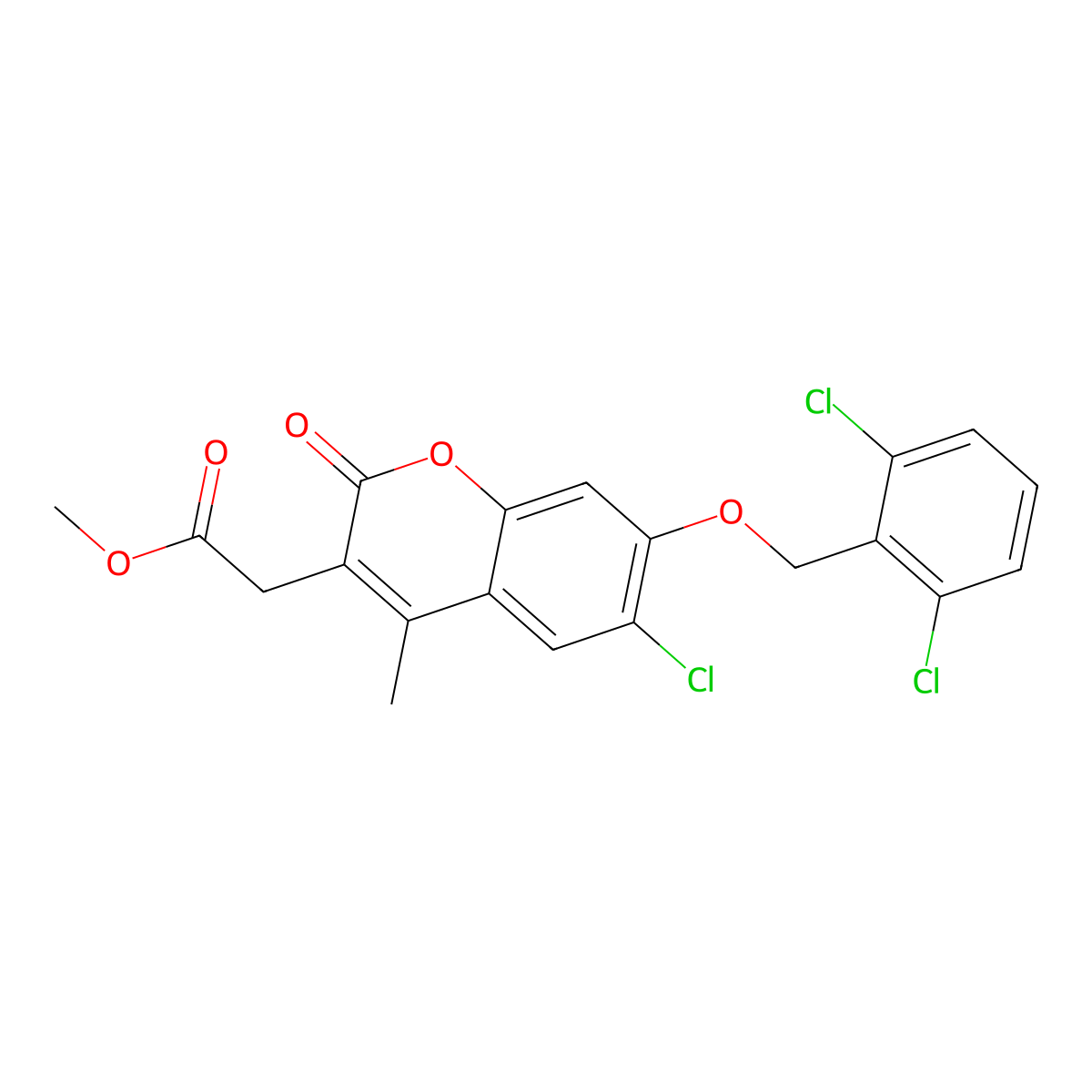 methyl {6-chloro-7-[(2,6-dichlorobenzyl)oxy]-4-methyl-2-oxo-2H-chromen-3-yl}acetate molecular structure, CAS 843634-12-8