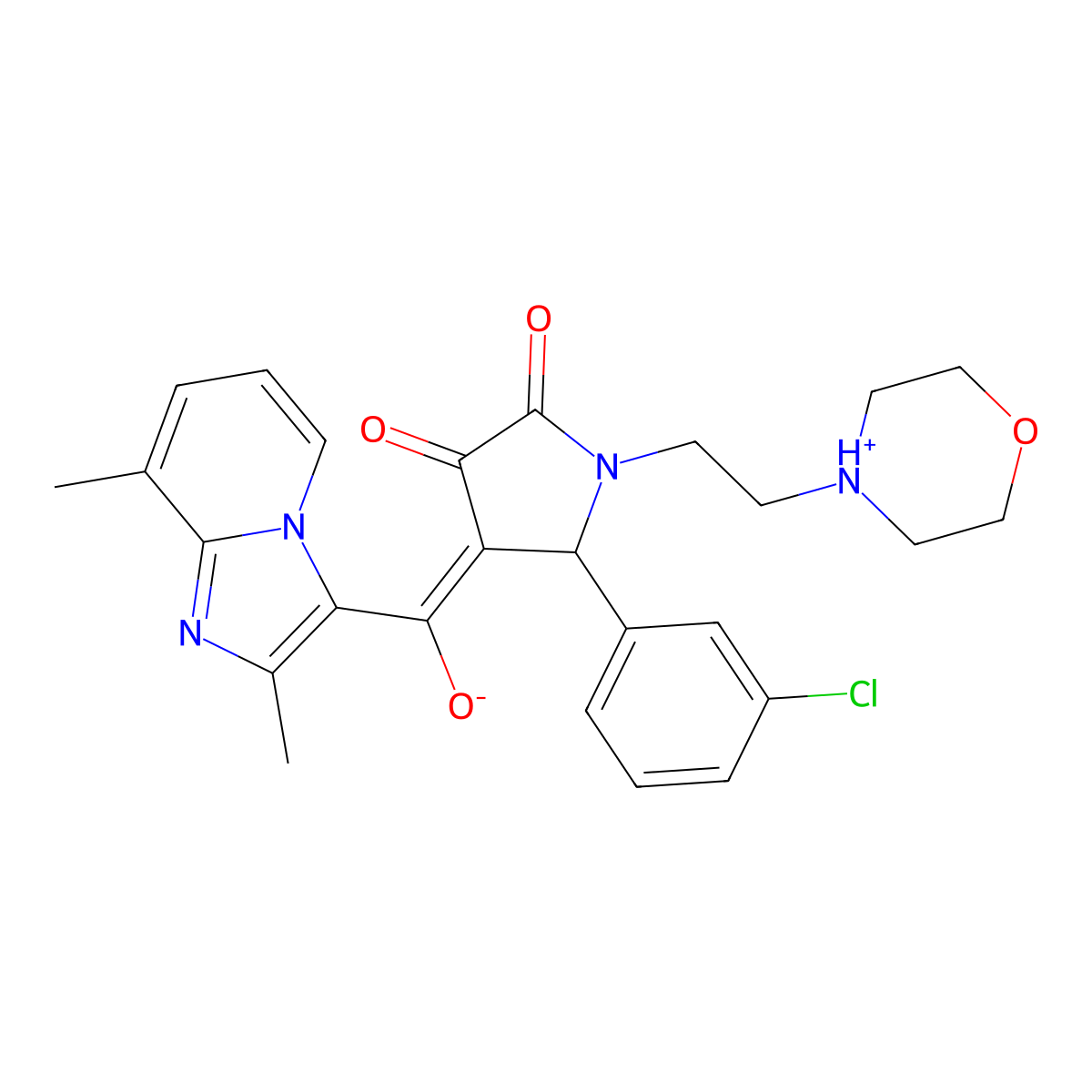 5-(3-chlorophenyl)-4-{2,8-dimethylimidazo[1,2-a]pyridine-3-carbonyl}-3-hydroxy-1-[2-(morpholin-4-yl)ethyl]-2,5-dihydro-1H-pyrrol-2-one molecular structure, CAS 843634-71-9