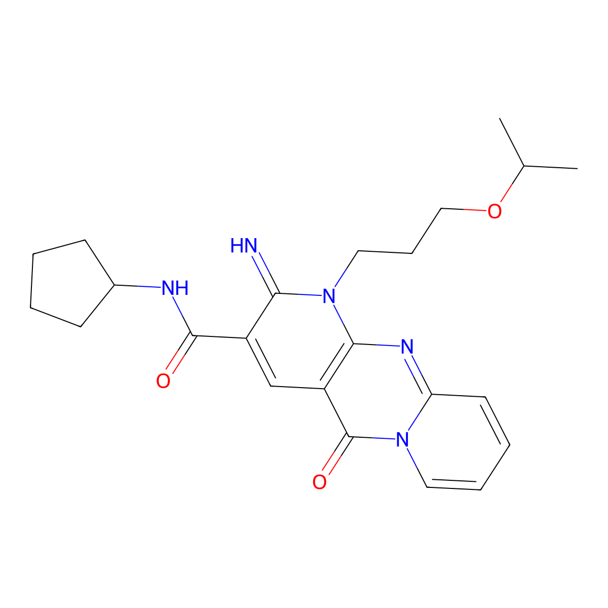 N~3~-cyclopentyl-2-imino-1-(3-isopropoxypropyl)-5-oxo-1,5-dihydro-2H-dipyrido[1,2-a:2,3-d]pyrimidine-3-carboxamide molecular structure, CAS 843634-80-0
