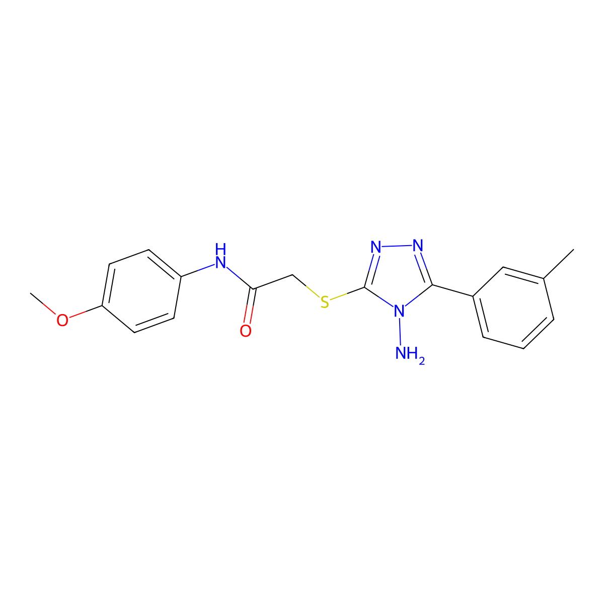2-((4-amino-5-(m-tolyl)-4H-1,2,4-triazol-3-yl)thio)-N-(4-methoxyphenyl)acetamide molecular structure, CAS 843634-90-2
