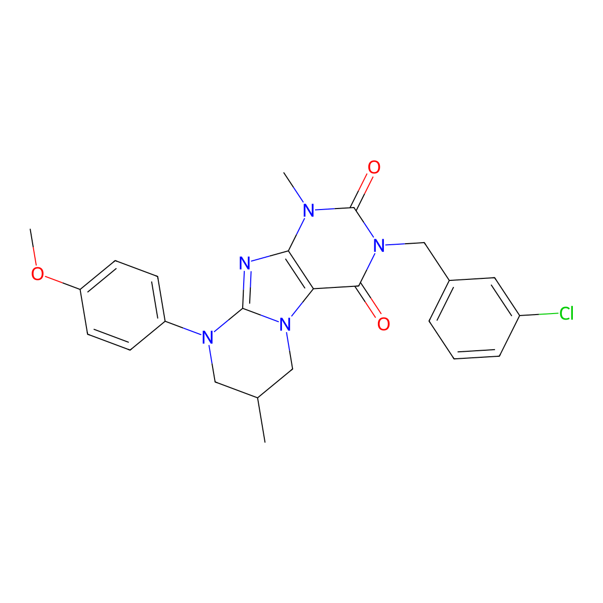 3-[(3-chlorophenyl)methyl]-9-(4-methoxyphenyl)-1,7-dimethyl-7,8-dihydro-6H-purino[7,8-a]pyrimidine-2,4-dione molecular structure, CAS 843634-91-3
