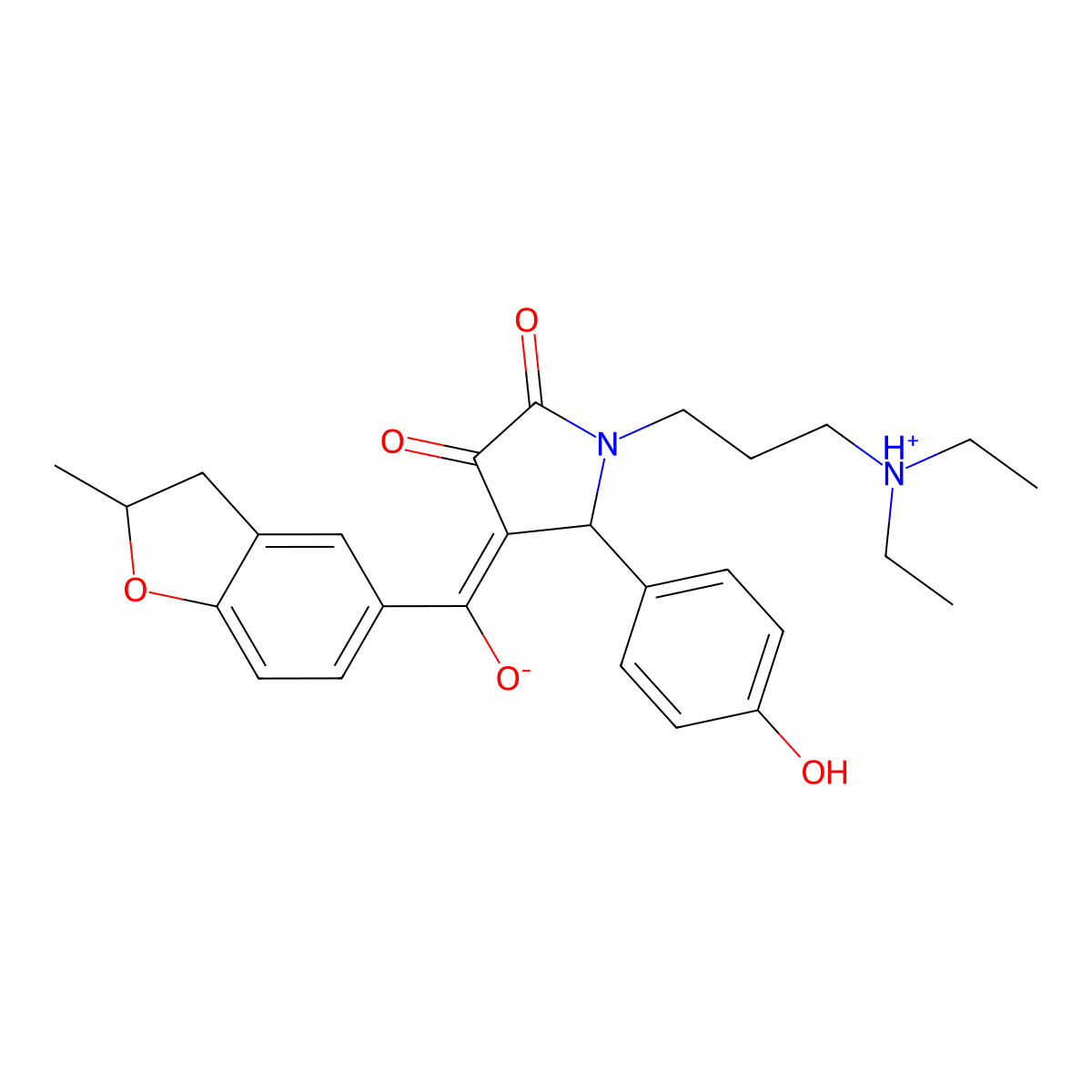 1-[3-(diethylamino)propyl]-3-hydroxy-5-(4-hydroxyphenyl)-4-(2-methyl-2,3-dihydro-1-benzofuran-5-carbonyl)-2,5-dihydro-1H-pyrrol-2-one molecular structure, CAS 843634-93-5