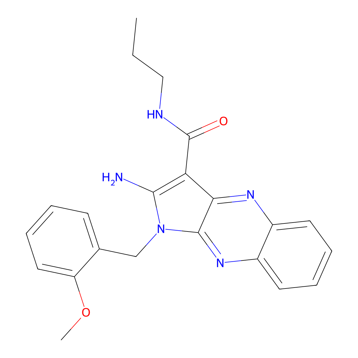 2-amino-1-(2-methoxybenzyl)-N-propyl-1H-pyrrolo[2,3-b]quinoxaline-3-carboxamide molecular structure, CAS 843634-97-9