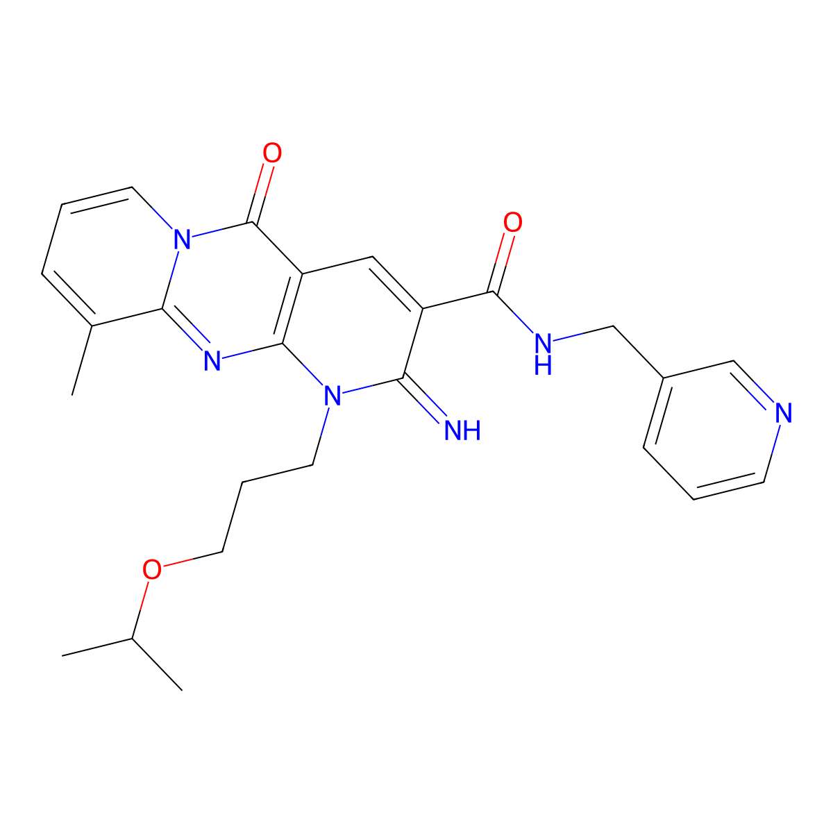2-imino-1-(3-isopropoxypropyl)-10-methyl-5-oxo-N~3~-(3-pyridylmethyl)-1,5-dihydro-2H-dipyrido[1,2-a:2,3-d]pyrimidine-3-carboxamide molecular structure, CAS 843635-64-3