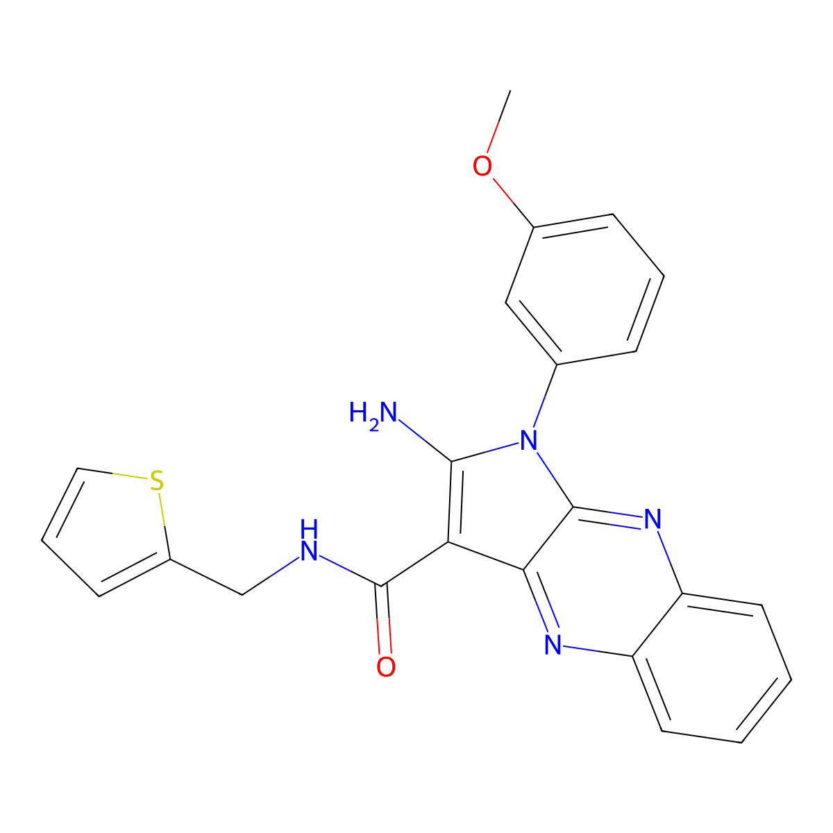 2-amino-1-(3-methoxyphenyl)-N-(thiophen-2-ylmethyl)-1H-pyrrolo[2,3-b]quinoxaline-3-carboxamide molecular structure, CAS 843635-71-2