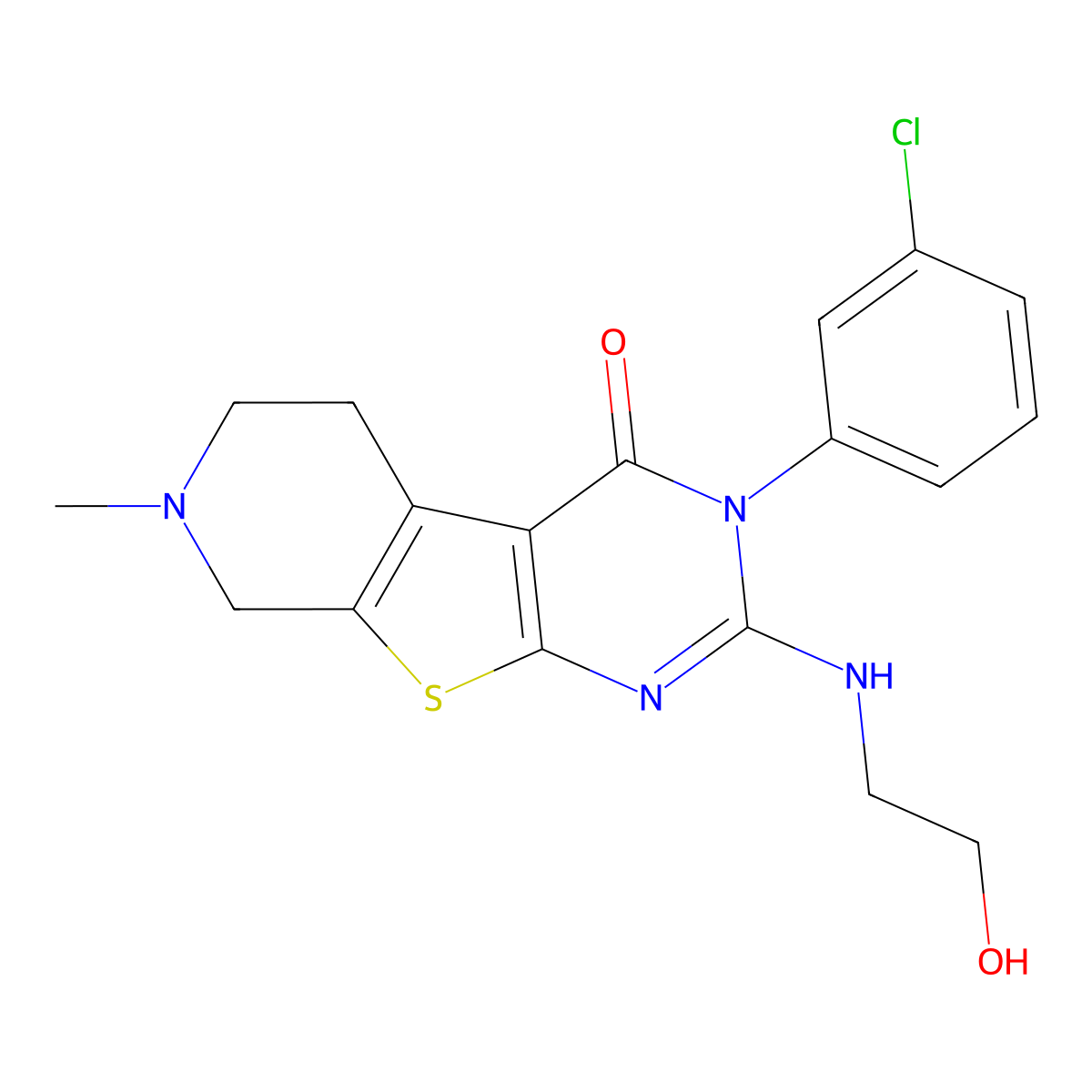 3-(3-chlorophenyl)-2-[(2-hydroxyethyl)amino]-7-methyl-5,6,7,8-tetrahydropyrido[4',3':4,5]thieno[2,3-d]pyrimidin-4(3H)-one molecular structure, CAS 843635-72-3