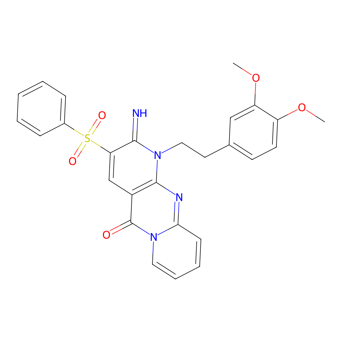 1-[2-(3,4-dimethoxyphenyl)ethyl]-2-imino-3-(phenylsulfonyl)-1,2-dihydro-5H-dipyrido[1,2-a:2',3'-d]pyrimidin-5-one molecular structure, CAS 843636-00-0