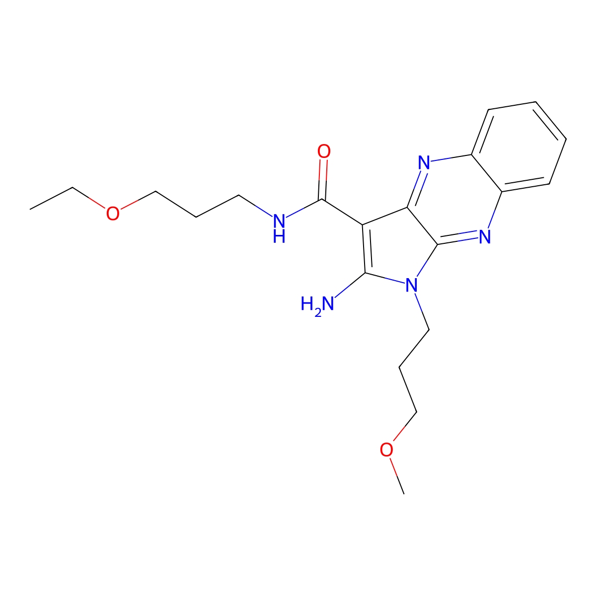 2-amino-N-(3-ethoxypropyl)-1-(3-methoxypropyl)-1H-pyrrolo[2,3-b]quinoxaline-3-carboxamide molecular structure, CAS 843636-14-6