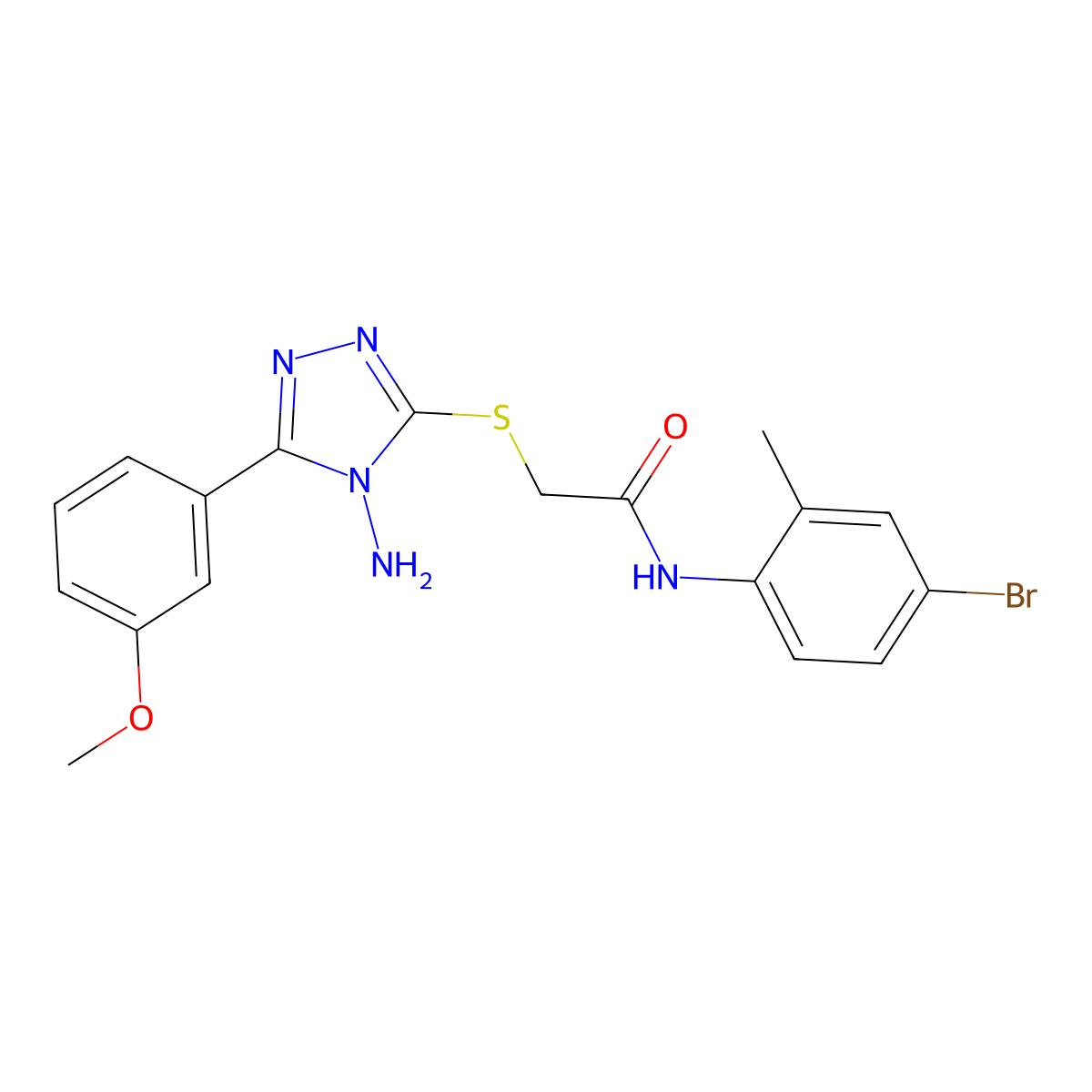 2-[4-amino-5-(3-methoxyphenyl)(1,2,4-triazol-3-ylthio)]-N-(4-bromo-2-methylphe nyl)acetamide molecular structure, CAS 843636-39-5