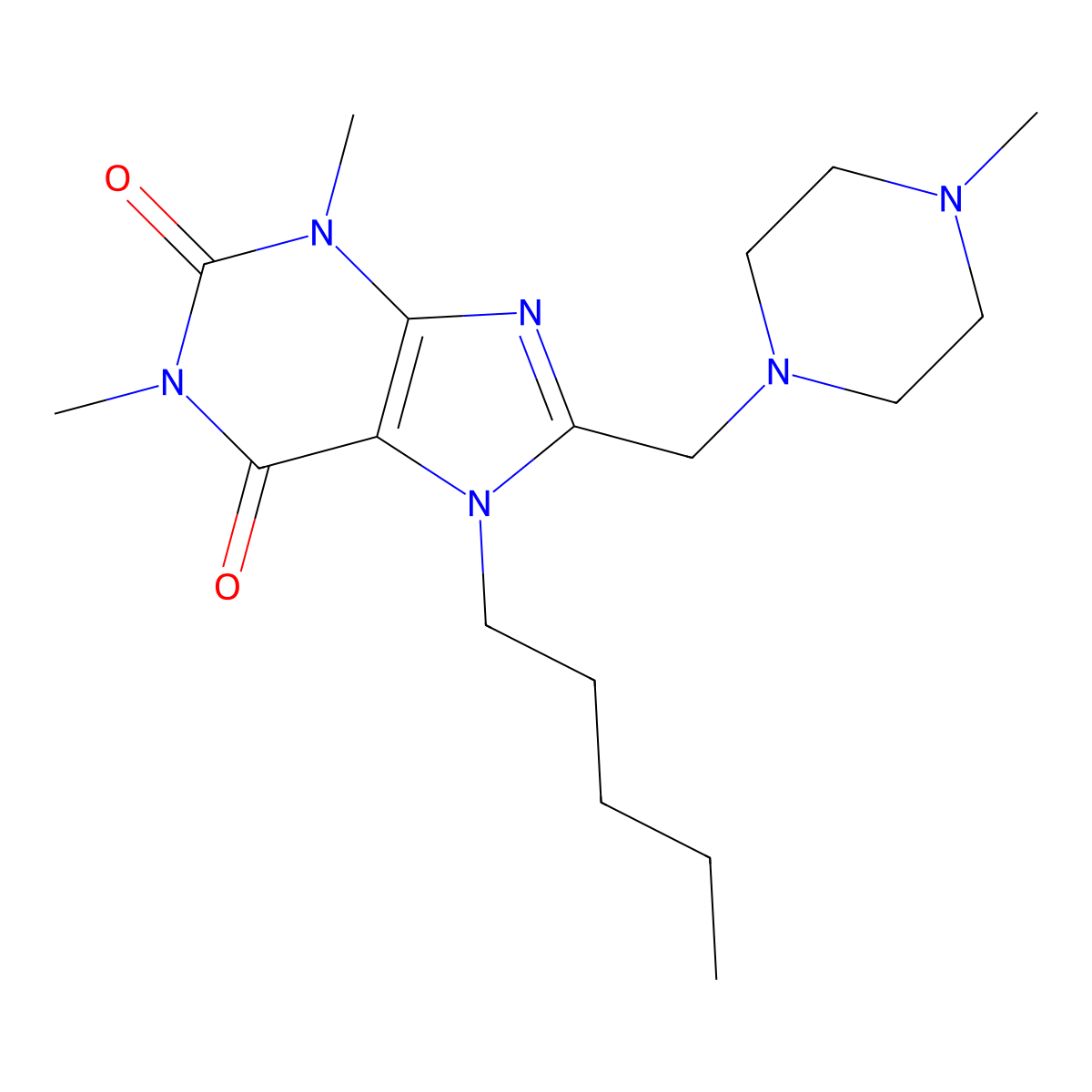 1,3-dimethyl-8-[(4-methylpiperazin-1-yl)methyl]-7-pentyl-3,7-dihydro-1H-purine-2,6-dione molecular structure, CAS 843636-50-0