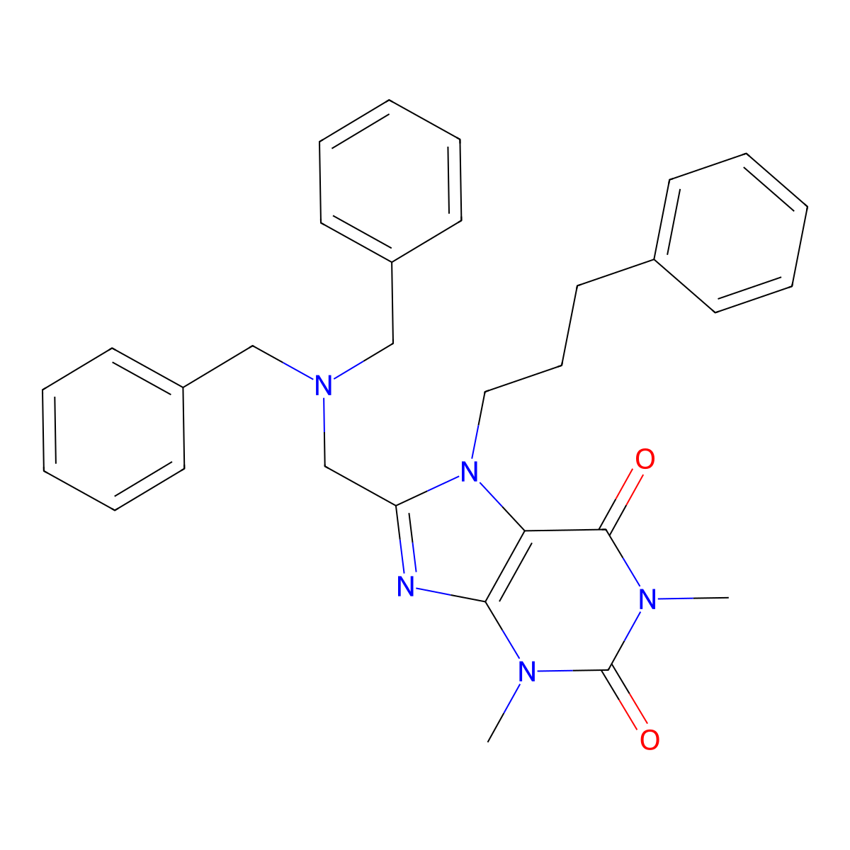 8-[(Dibenzylamino)methyl]-1,3-dimethyl-7-(3-phenylpropyl)purine-2,6-dione molecular structure, CAS 843636-52-2