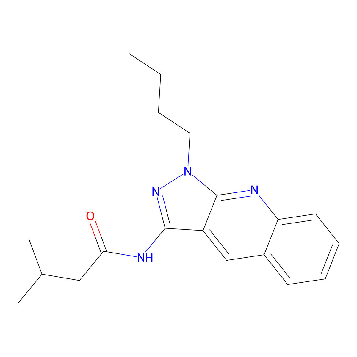 N-(1-butylpyrazolo[3,4-b]quinolin-3-yl)-3-methylbutanamide molecular structure, CAS 843636-65-7