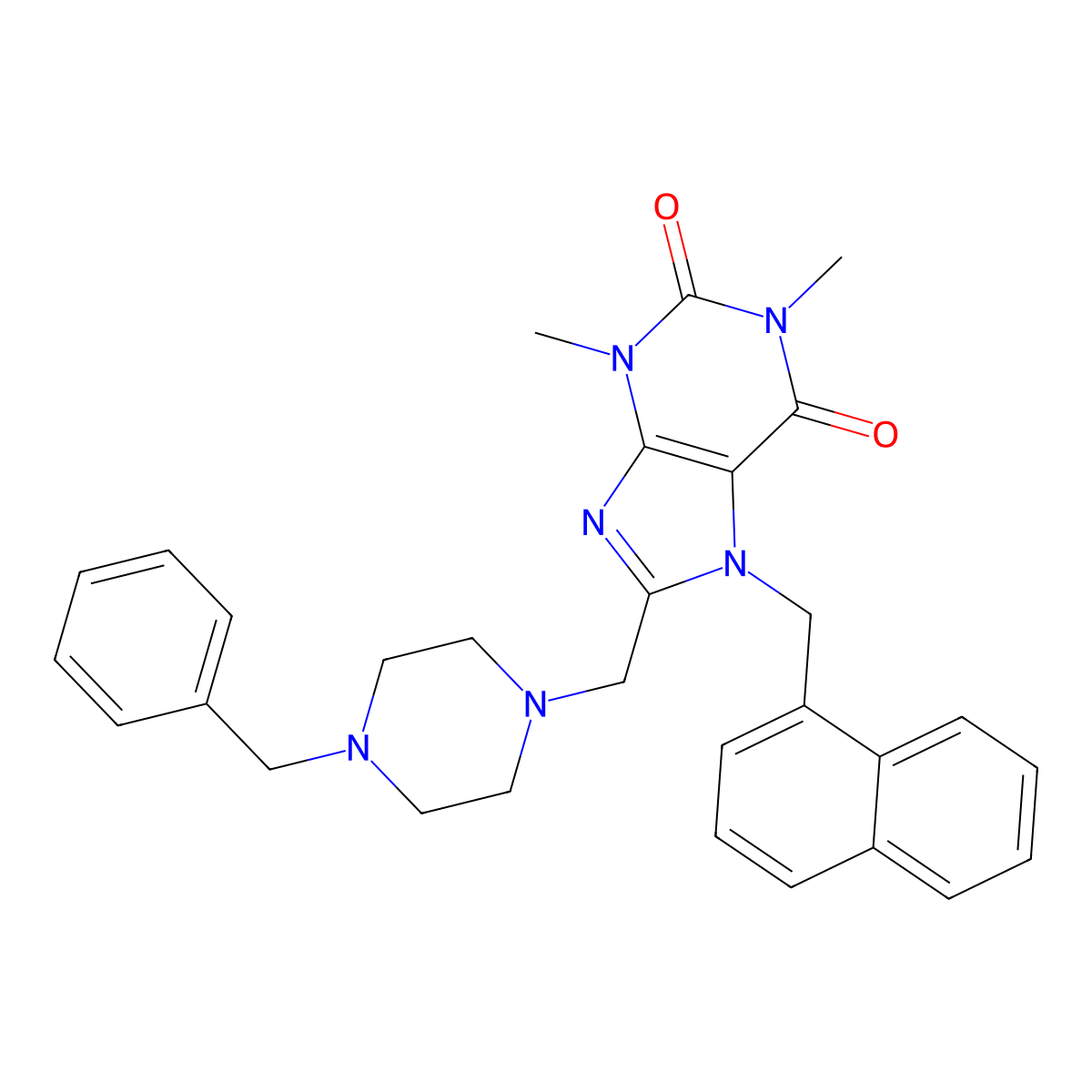 8-[(4-Benzylpiperazin-1-yl)methyl]-1,3-dimethyl-7-(naphthalen-1-ylmethyl)purine-2,6-dione molecular structure, CAS 843636-69-1