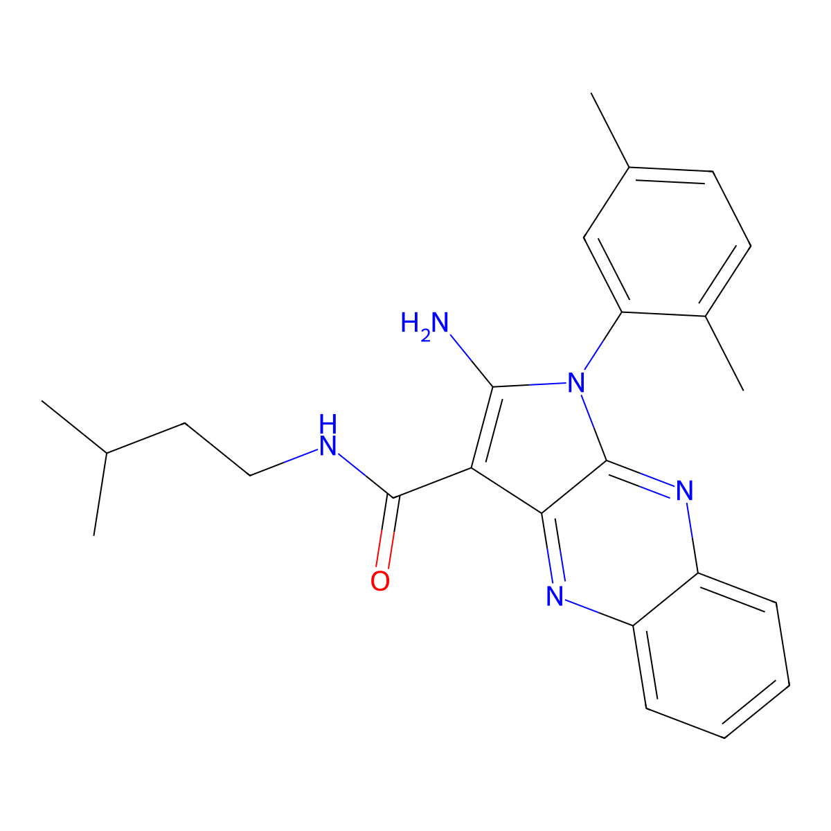 2-amino-1-(2,5-dimethylphenyl)-N-(3-methylbutyl)pyrrolo[3,2-b]quinoxaline-3-carboxamide molecular structure, CAS 843636-83-9