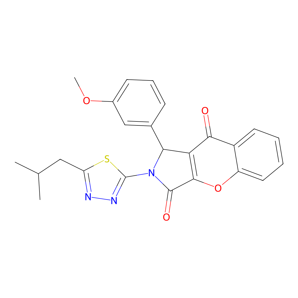 2-(5-Isobutyl-1,3,4-thiadiazol-2-yl)-1-(3-methoxyphenyl)-1,2-dihydrochromeno[2,3-c]pyrrole-3,9-dione molecular structure, CAS 843636-87-3