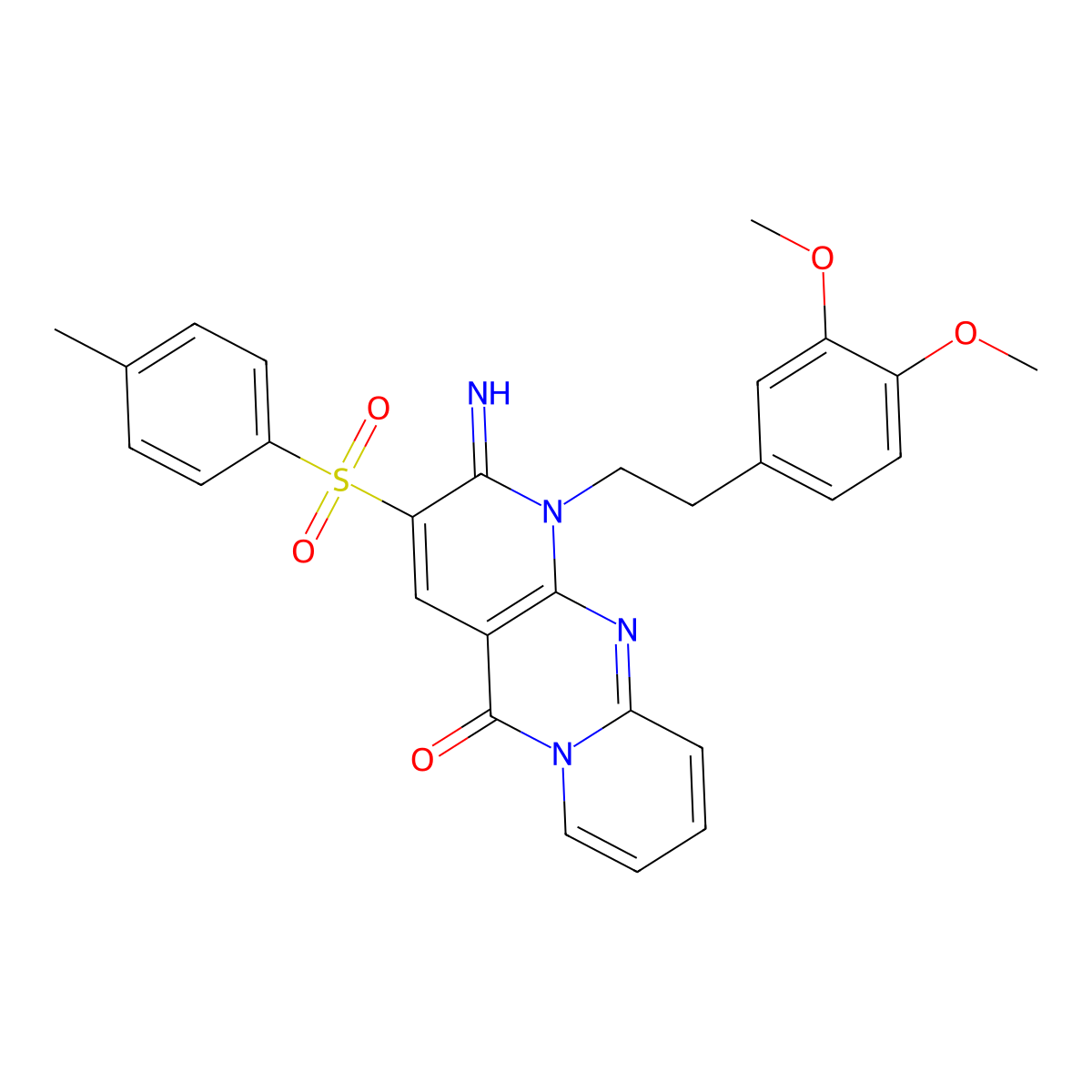 1-[2-(3,4-dimethoxyphenyl)ethyl]-2-imino-3-[(4-methylphenyl)sulfonyl]-1,2-dihydro-5H-dipyrido[1,2-a:2',3'-d]pyrimidin-5-one molecular structure, CAS 843636-95-3