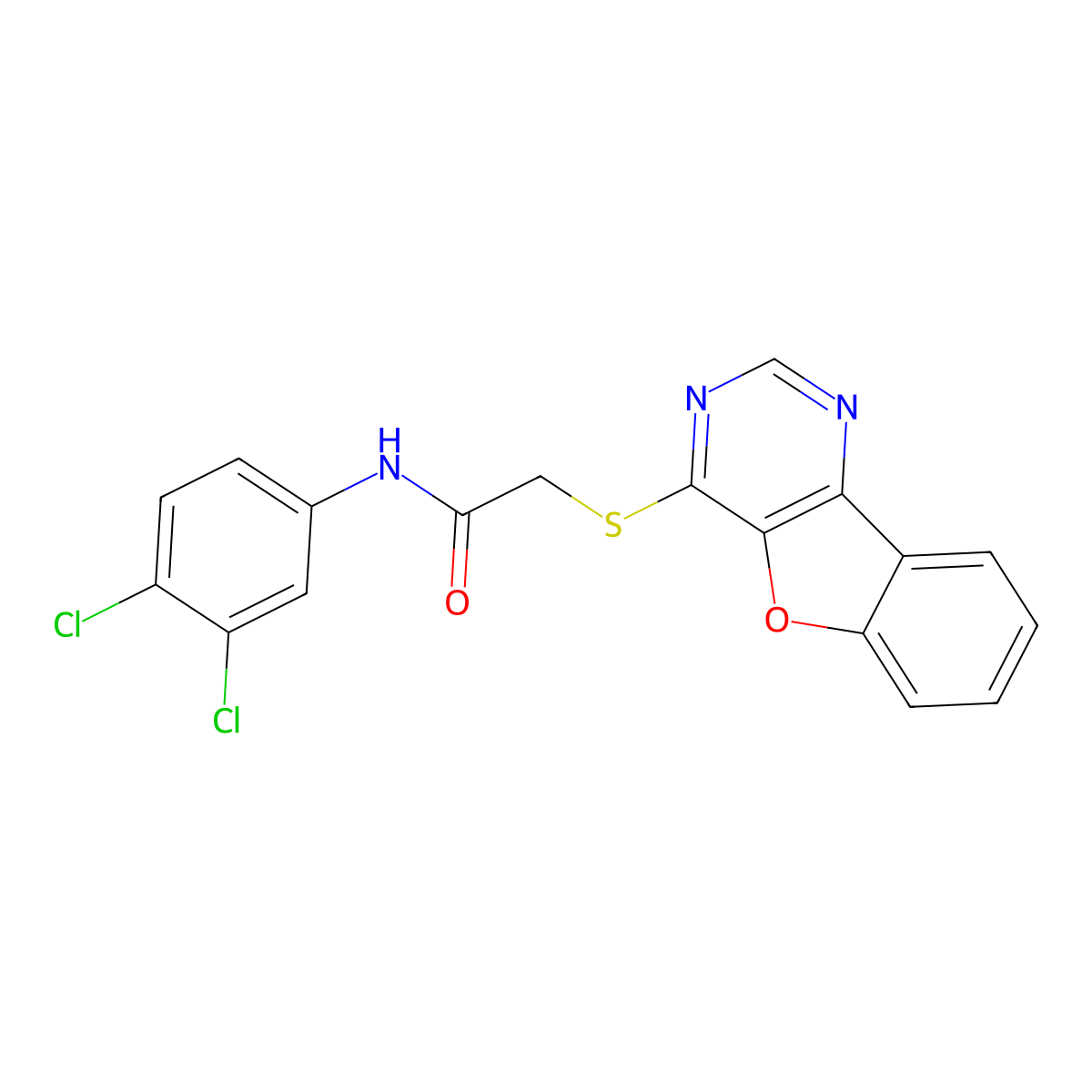 2-(benzofuro[3,2-d]pyrimidin-4-ylthio)-N-(3,4-dichlorophenyl)acetamide molecular structure, CAS 843637-25-2
