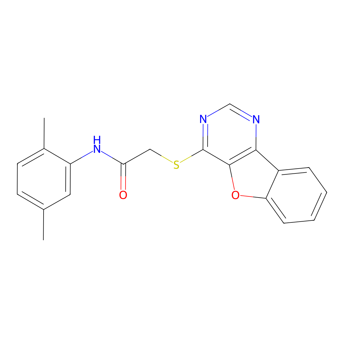 2-([1]benzofuro[3,2-d]pyrimidin-4-ylsulfanyl)-N-(2,5-dimethylphenyl)acetamide molecular structure, CAS 843637-32-1