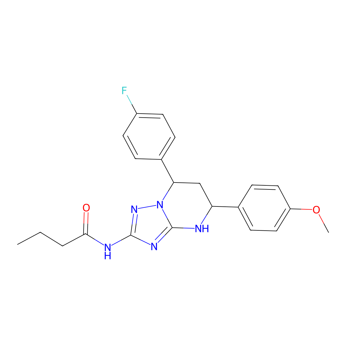 N-[7-(4-fluorophenyl)-5-(4-methoxyphenyl)-1,5,6,7-tetrahydro-[1,2,4]triazolo[1,5-a]pyrimidin-2-yl]butanamide molecular structure, CAS 843637-38-7