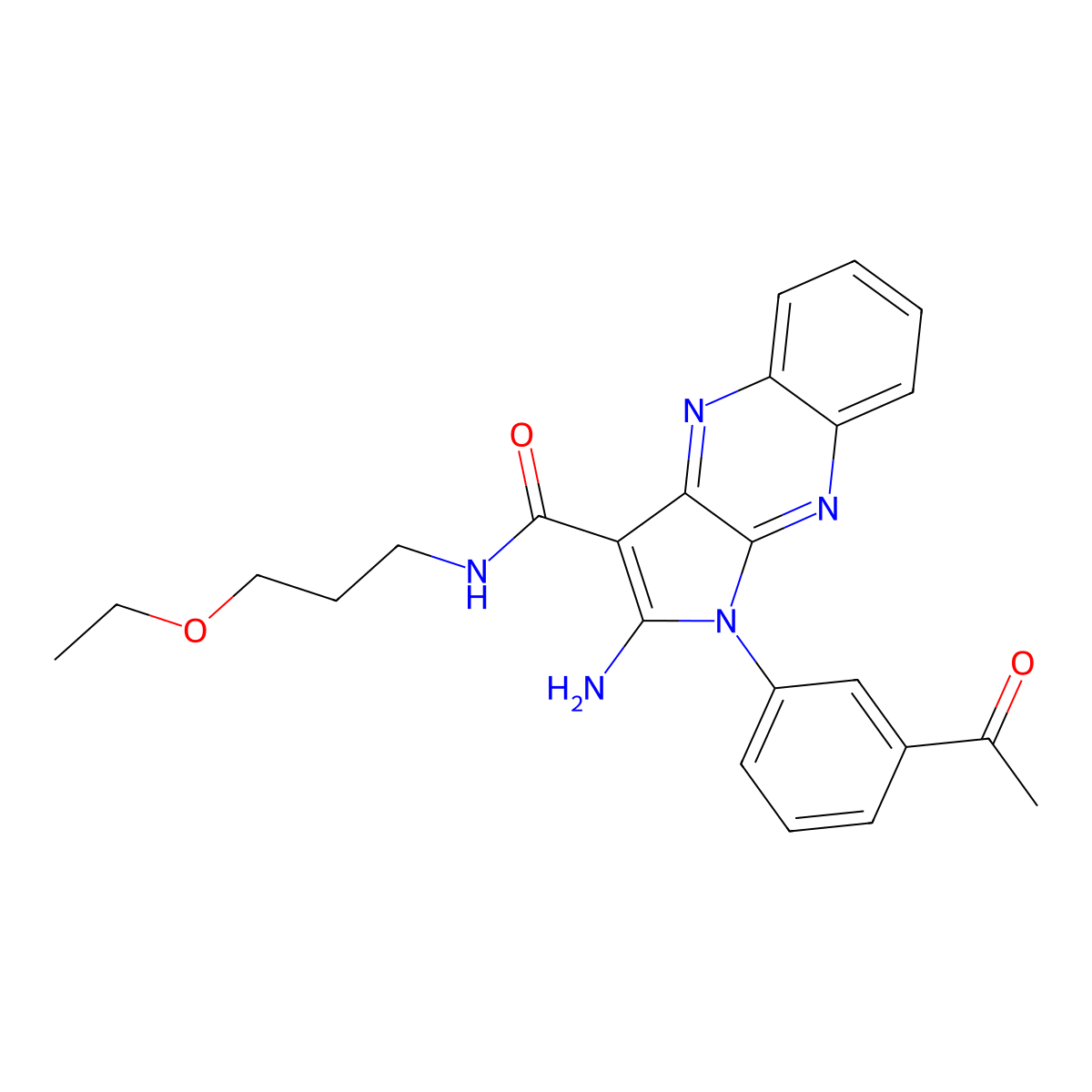 1-(3-acetylphenyl)-2-amino-N-(3-ethoxypropyl)-1H-pyrrolo[2,3-b]quinoxaline-3-carboxamide molecular structure, CAS 843637-55-8