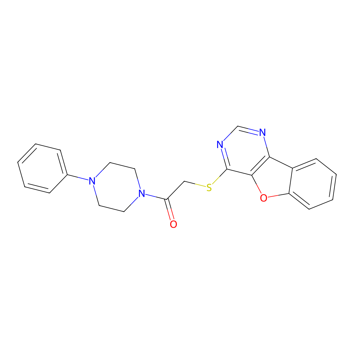 2-(Benzofuro[3,2-d]pyrimidin-4-ylthio)-1-(4-phenylpiperazin-1-yl)ethanone molecular structure, CAS 843637-88-7