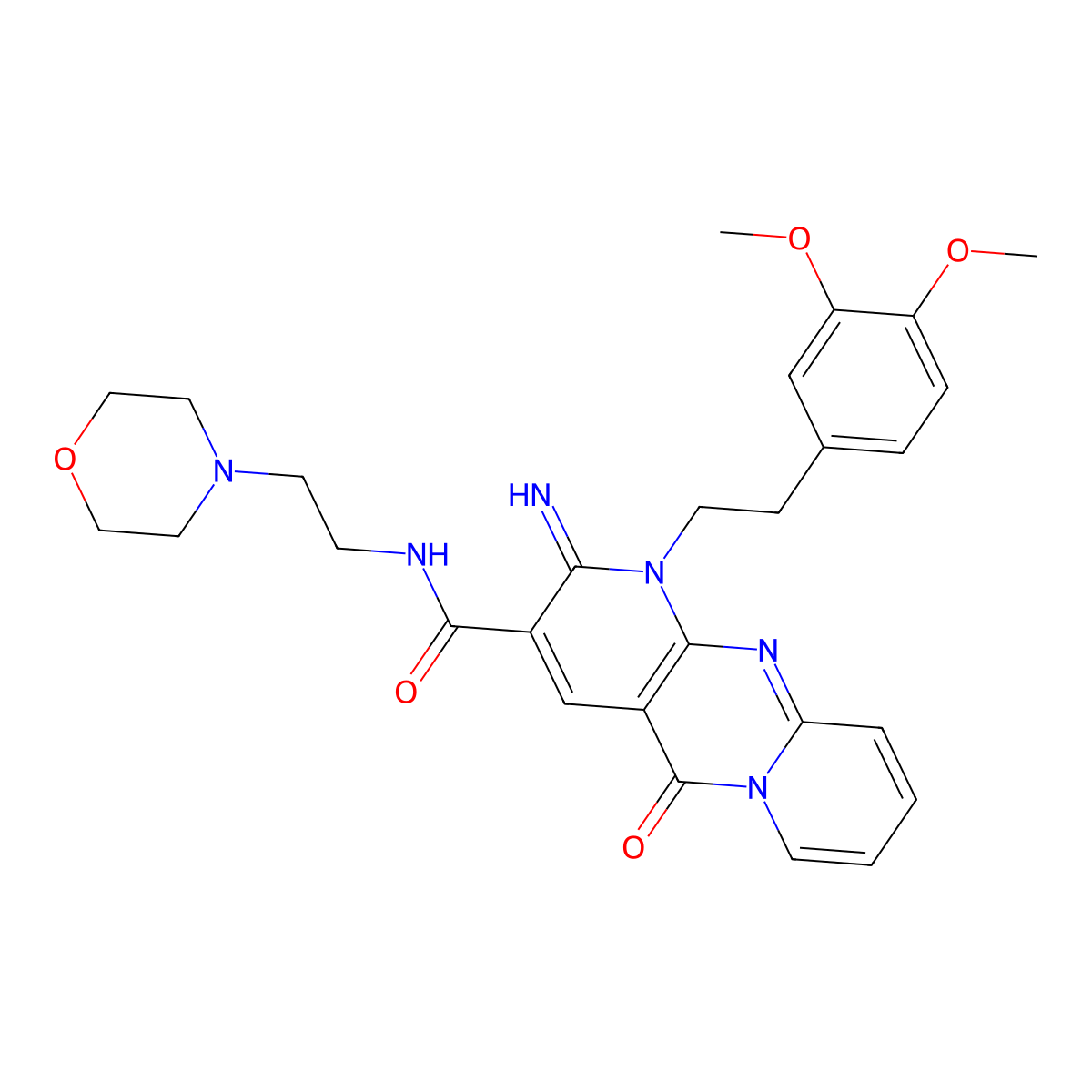 1-[2-(3,4-dimethoxyphenyl)ethyl]-2-imino-N-[2-(morpholin-4-yl)ethyl]-5-oxo-1,5-dihydro-2H-dipyrido[1,2-a:2',3'-d]pyrimidine-3-carboxamide molecular structure, CAS 843637-92-3