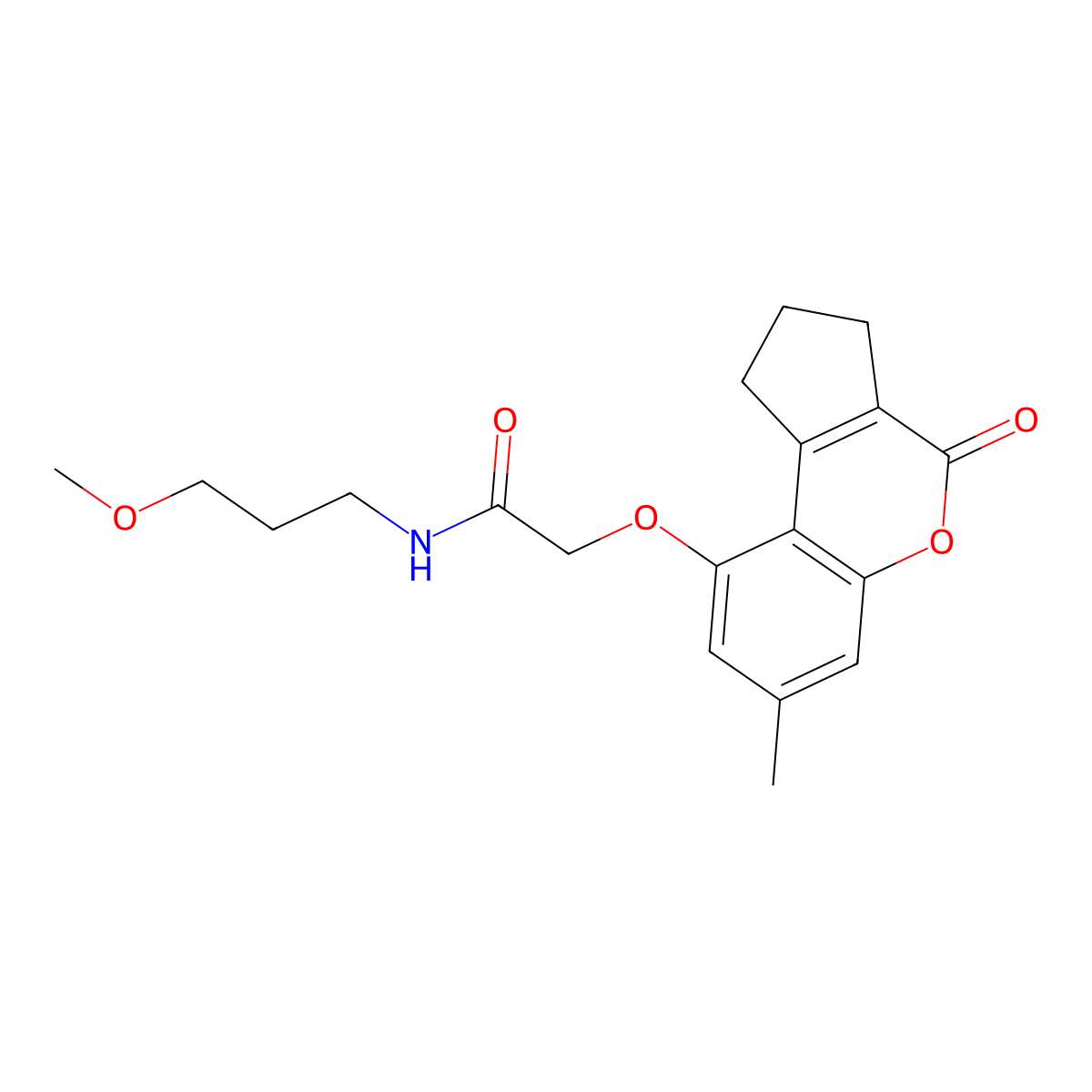 N-(3-methoxypropyl)-2-[(7-methyl-4-oxo-1,2,3,4-tetrahydrocyclopenta[c]chromen-9-yl)oxy]acetamide molecular structure, CAS 843638-41-5